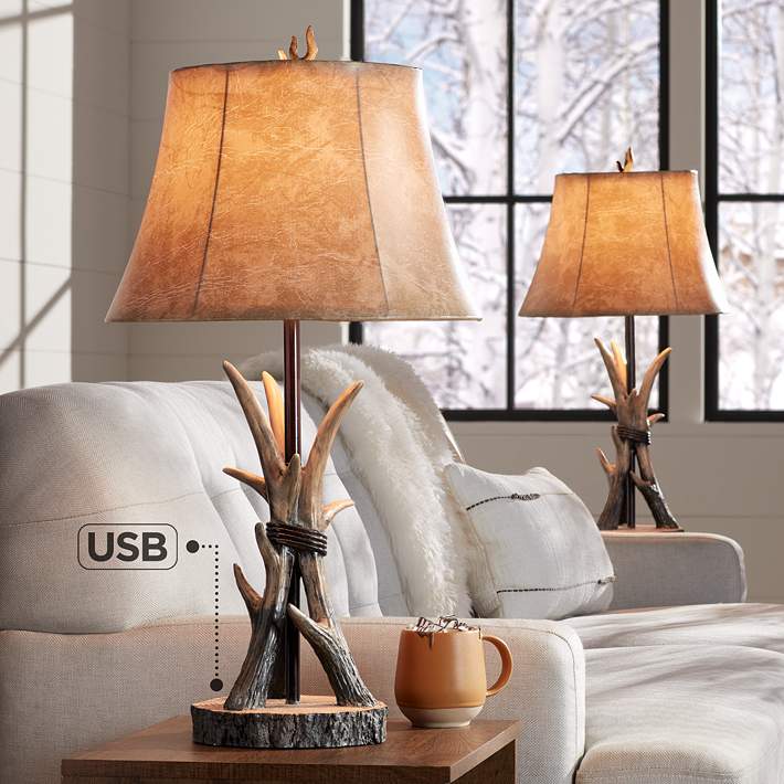 Boone Western Rustic Antler USB Table Lamps Set of 2 - #80T93 | Lamps Plus