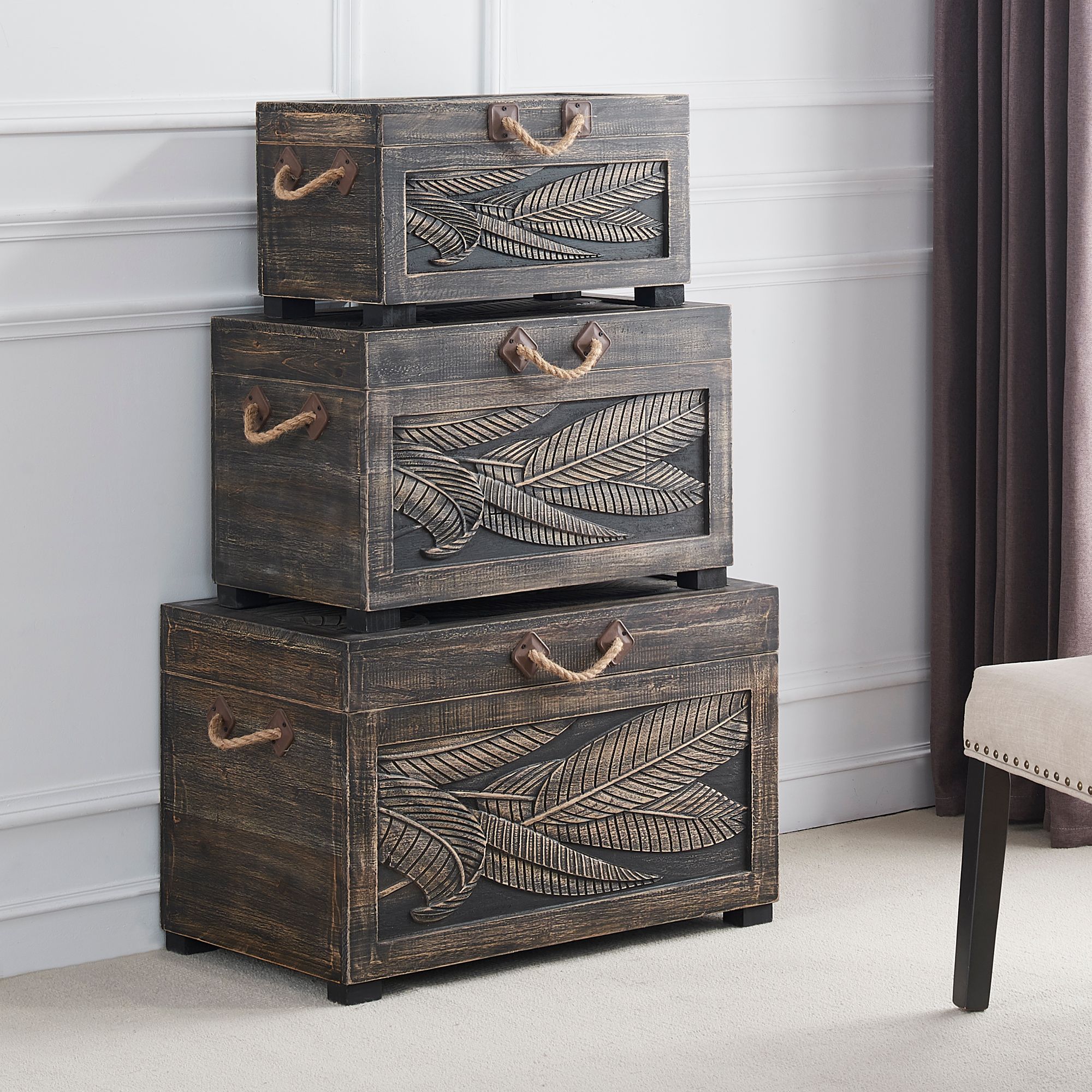Tropics Tobacco Wash Wood Nesting Trunks Set of 3
