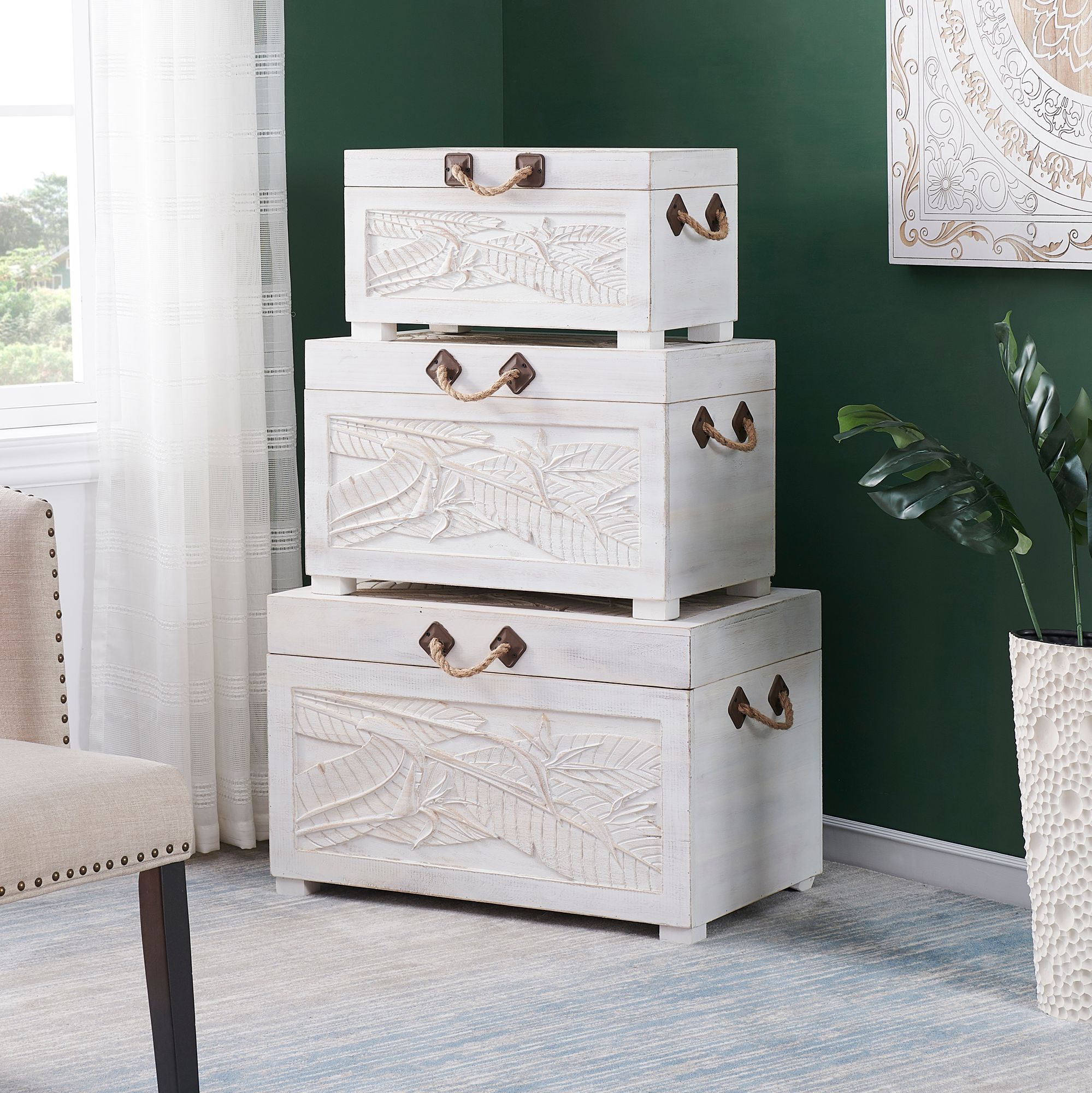 Tropics White Wash Wood Nesting Trunks Set of 3 80V11 Lamps Plus