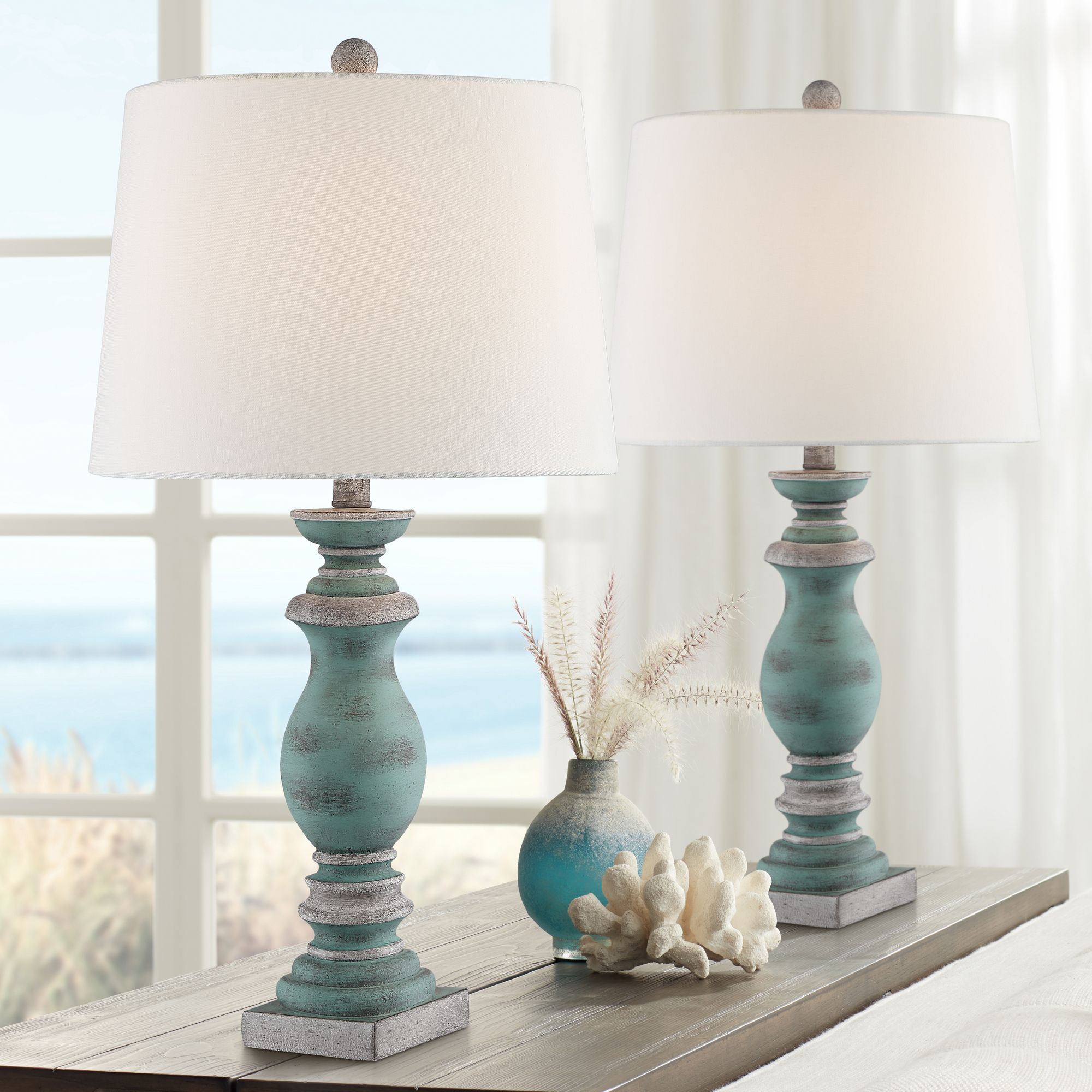 Patsy Blue-Gray Table Lamps Set of 2 with Table Top Dimmers