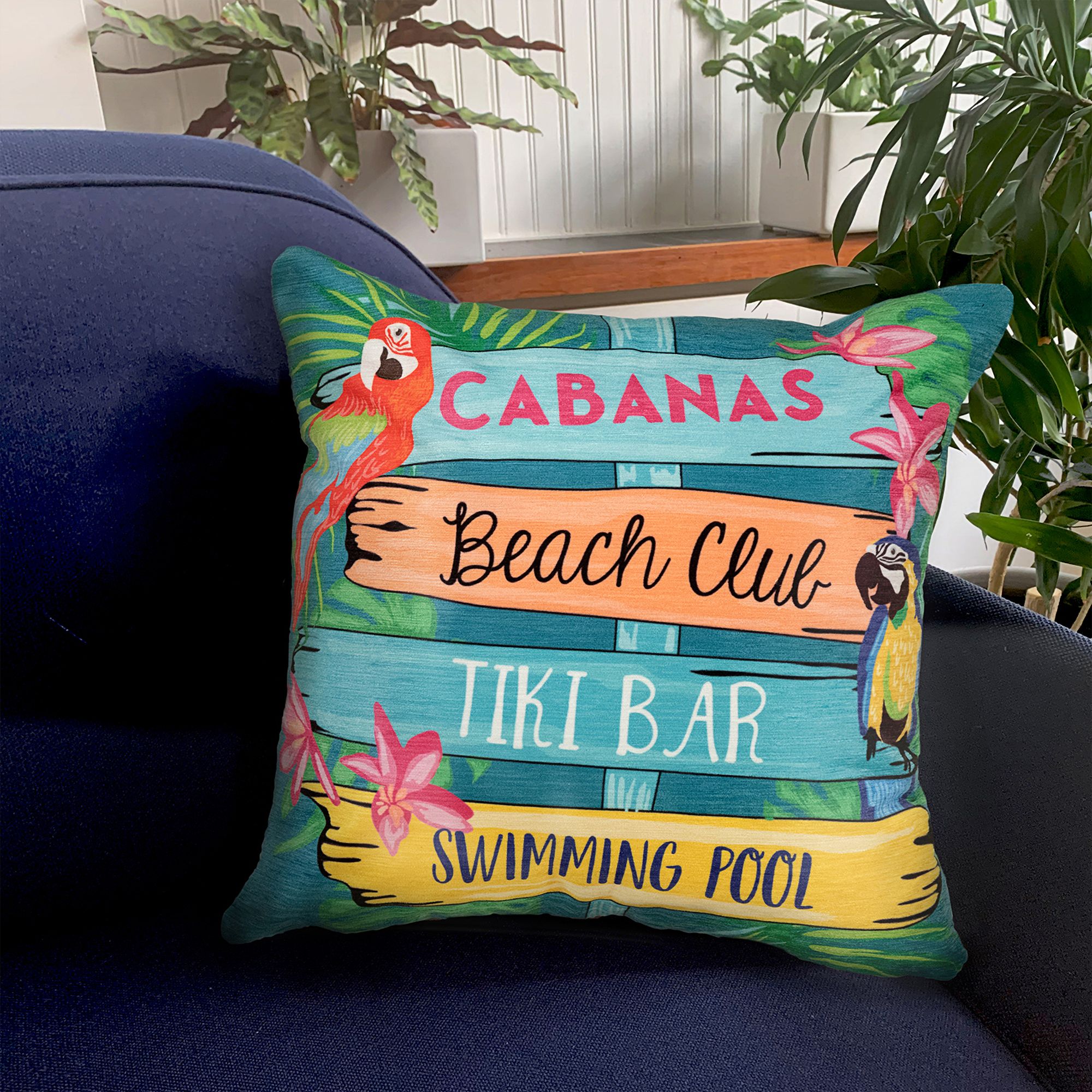 Illusions Summer Signs Multi 18" Square Outdoor Throw Pillow