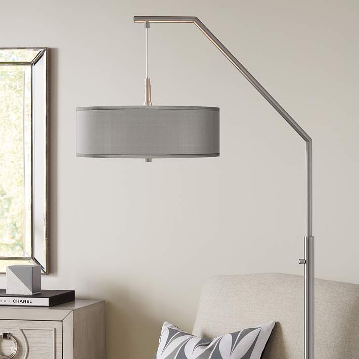 Gray Faux Silk Modern Arc Floor Lamp, Modern Arc Floor Lamp