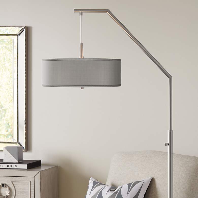 Image 1 Gray Faux Silk Modern Arc Floor Lamp