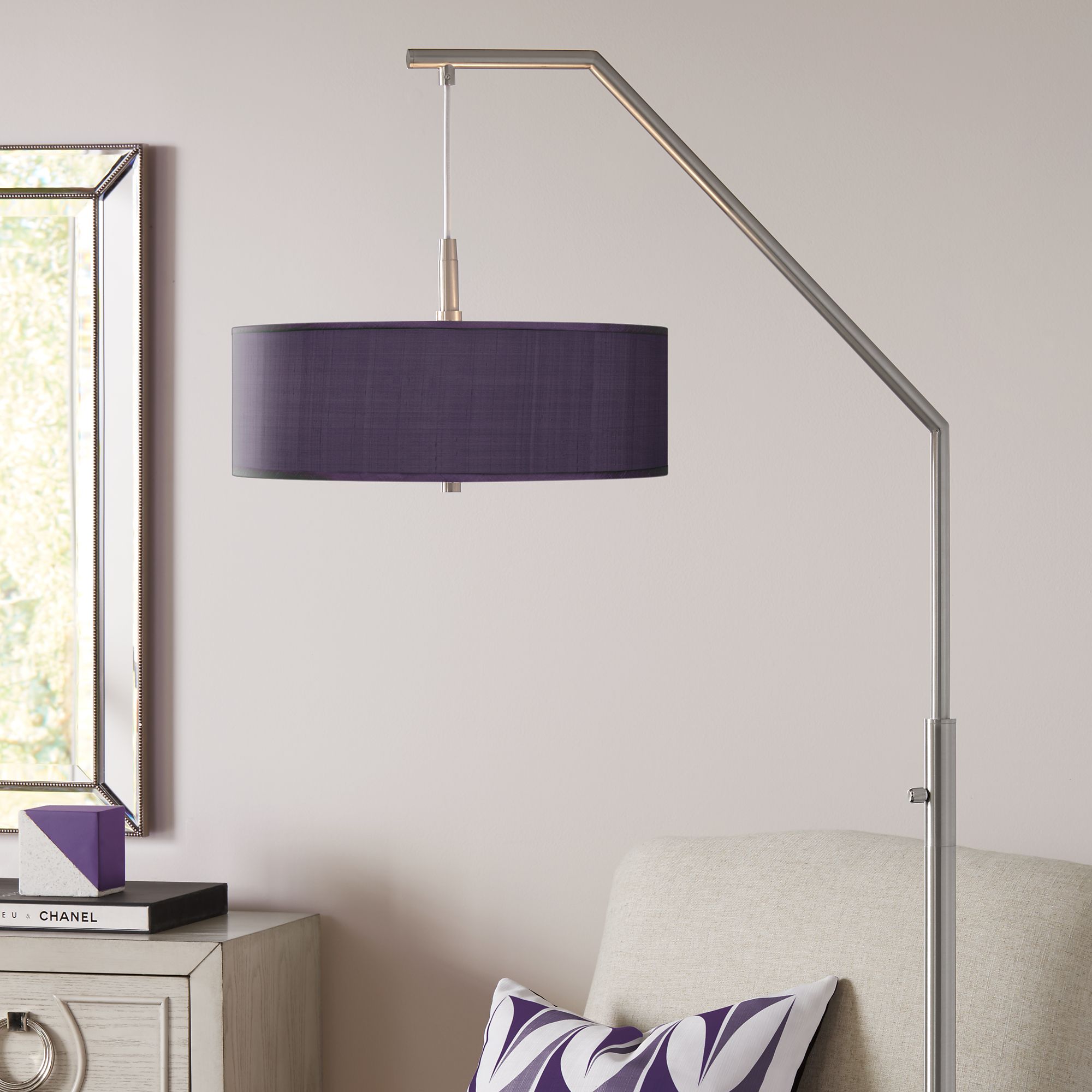 Eggplant Faux Silk Arc Floor Lamp