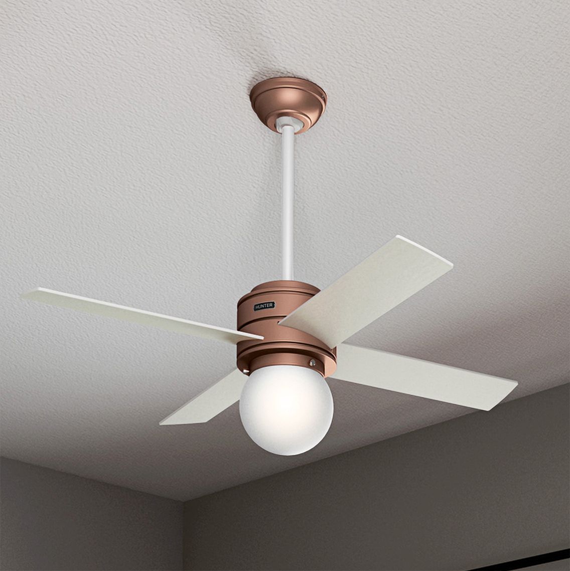 44" Hunter Hepburn Satin Copper LED Ceiling Fan