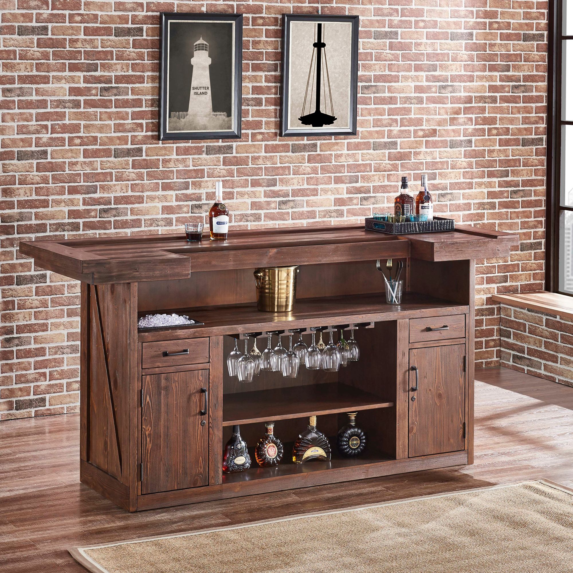 American Heritage Bristol 86"W Mahogany Wine and Bar Cabinet