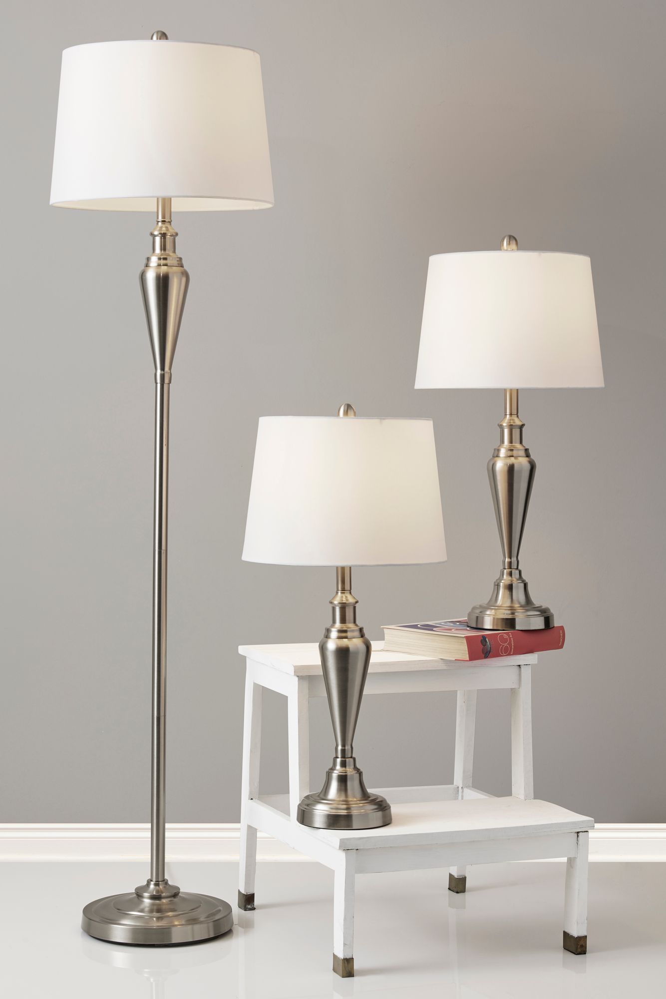 Glendale Brushed Steel 3-Piece Floor and Table Lamp Set