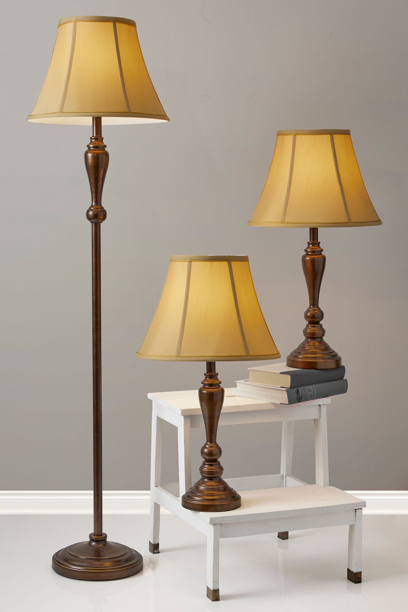 Daphne Light Bronze 3-Piece Floor and Table Lamp Set