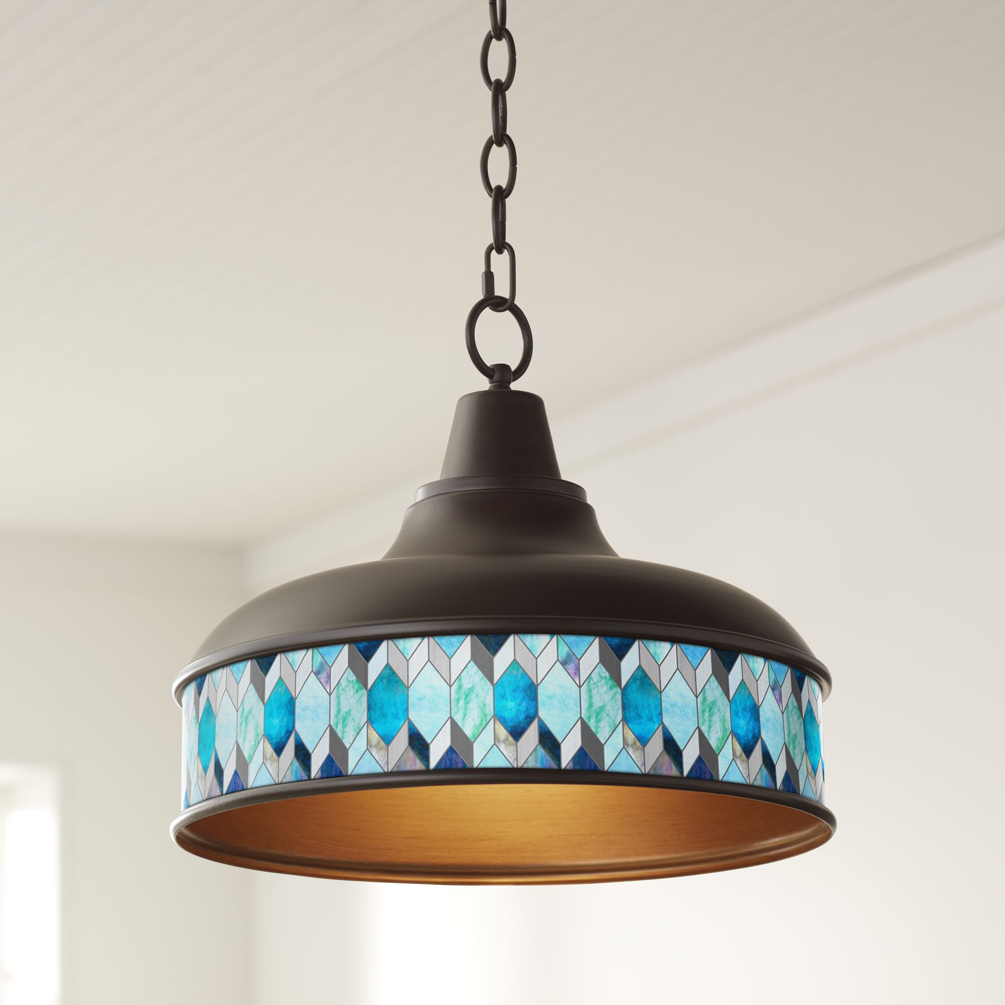 Blue Tiffany-Style Benson 15" Wide Bronze Pendant Light