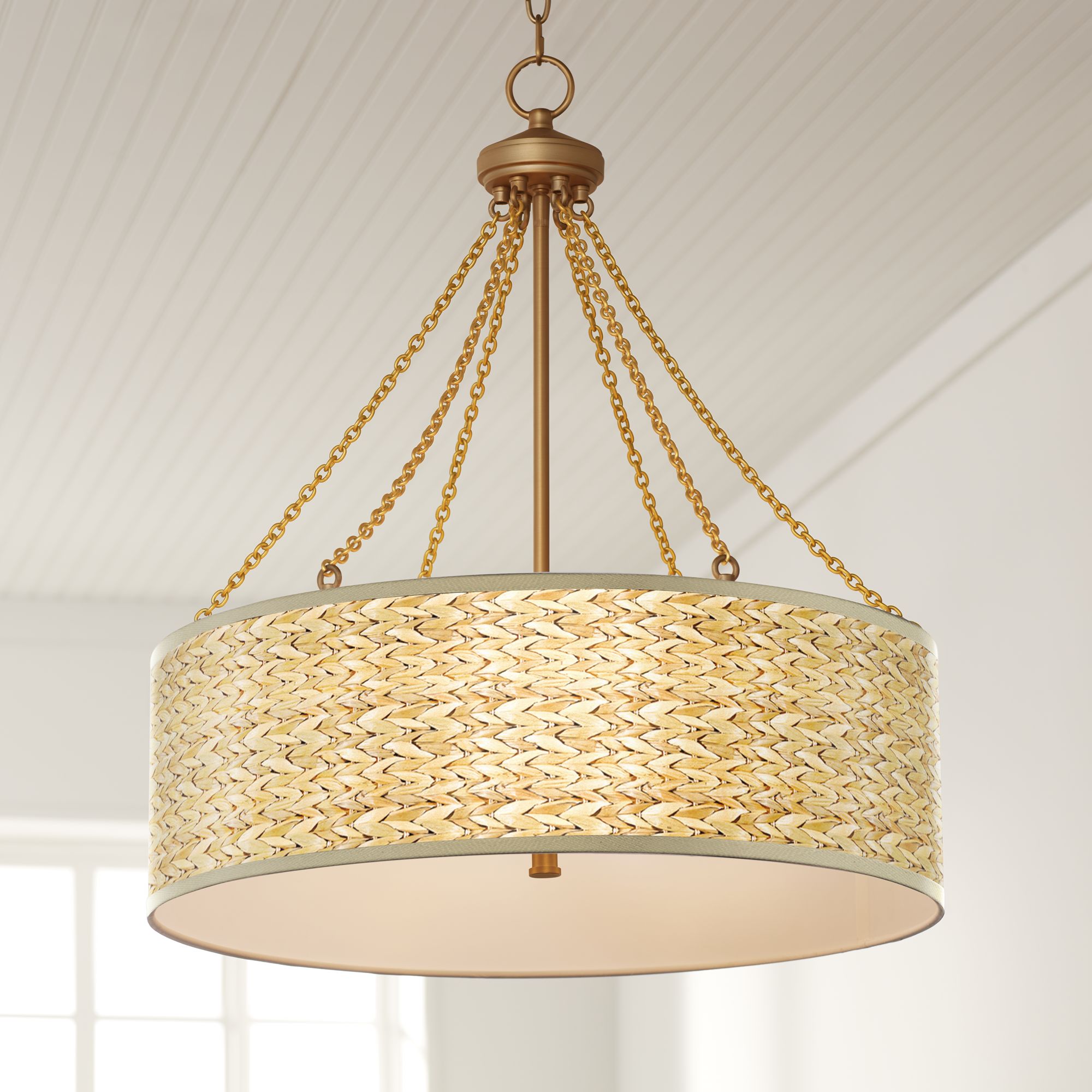 Seagrass Print Dana Antique Brass Pendant Light