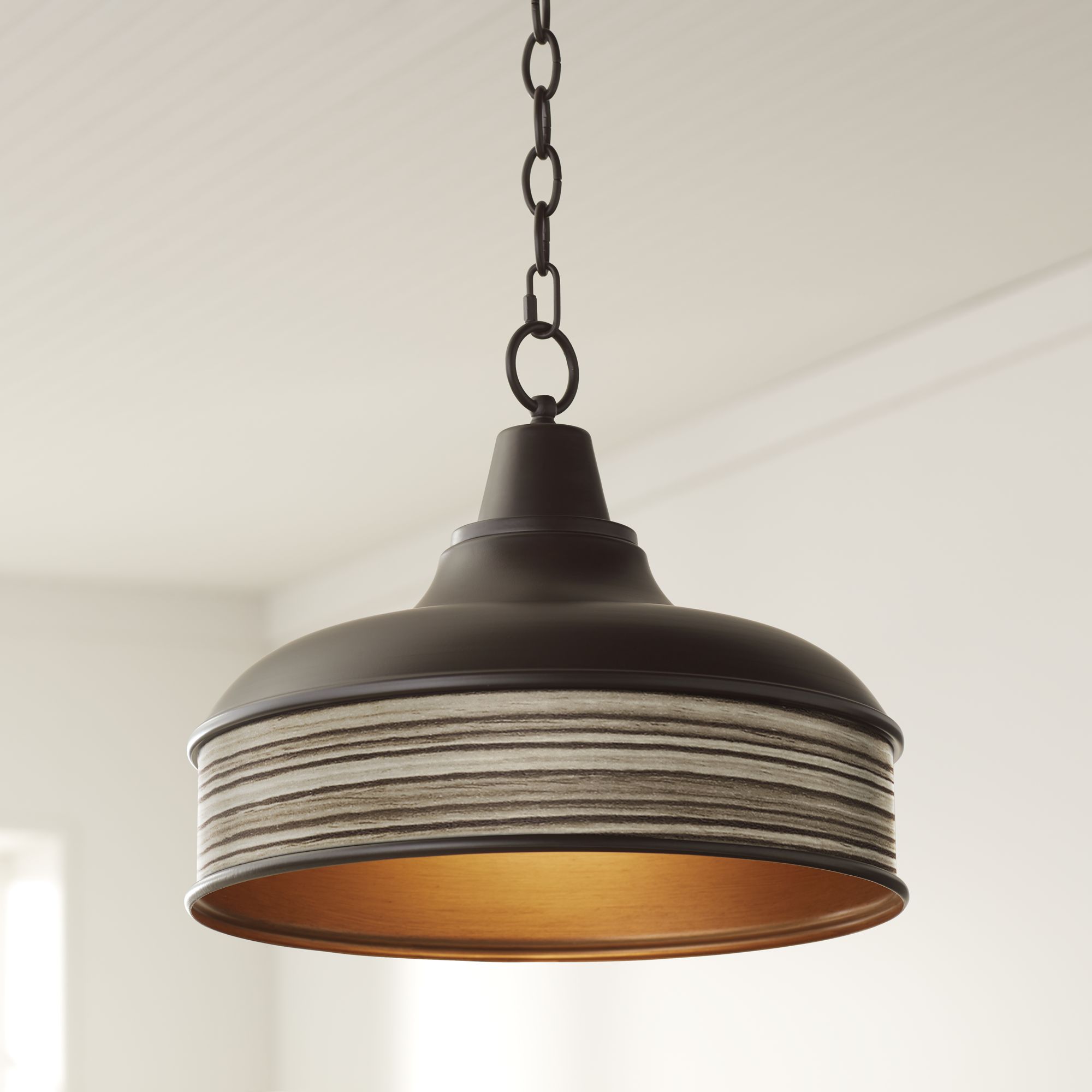 Cedar Zebrawood Benson 15" Wide Bronze Pendant Light