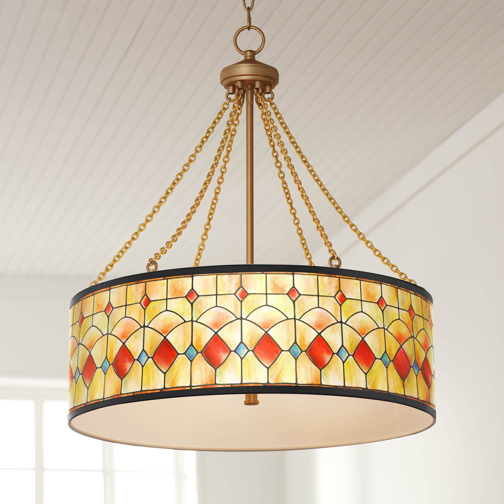 Tiffany Reds Dana Antique Brass Pendant Light