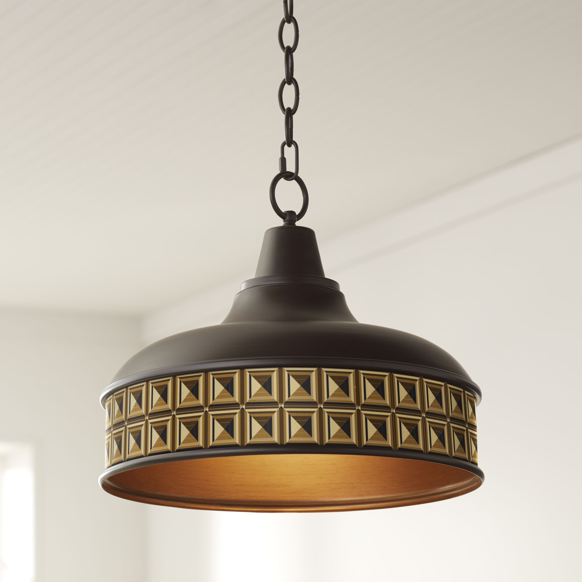 Geometric Woodblocks 15" Wide Benson Bronze Pendant Light