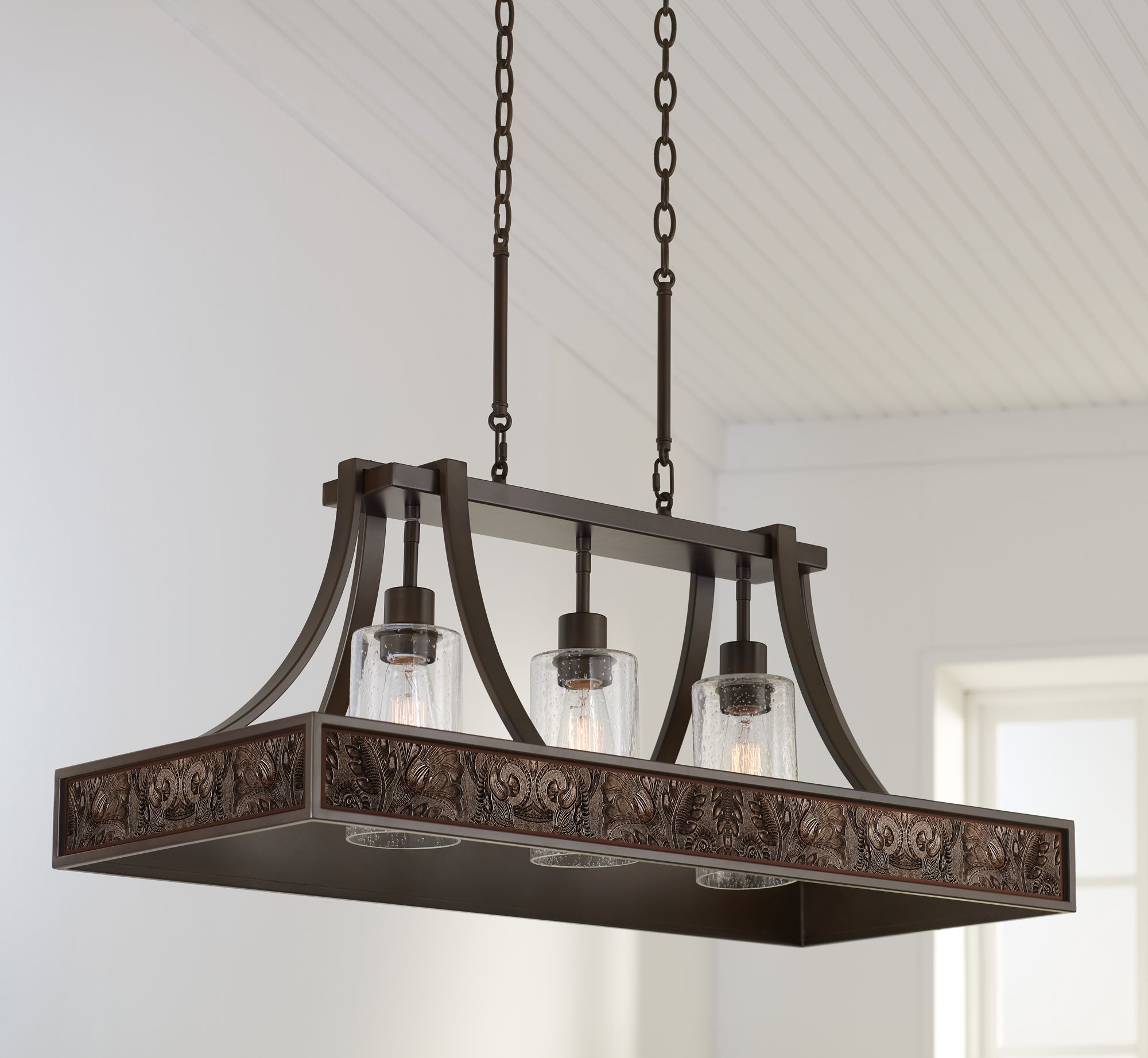Embossed Faux Leather 36" Wide Kitchen Island Light Pendant