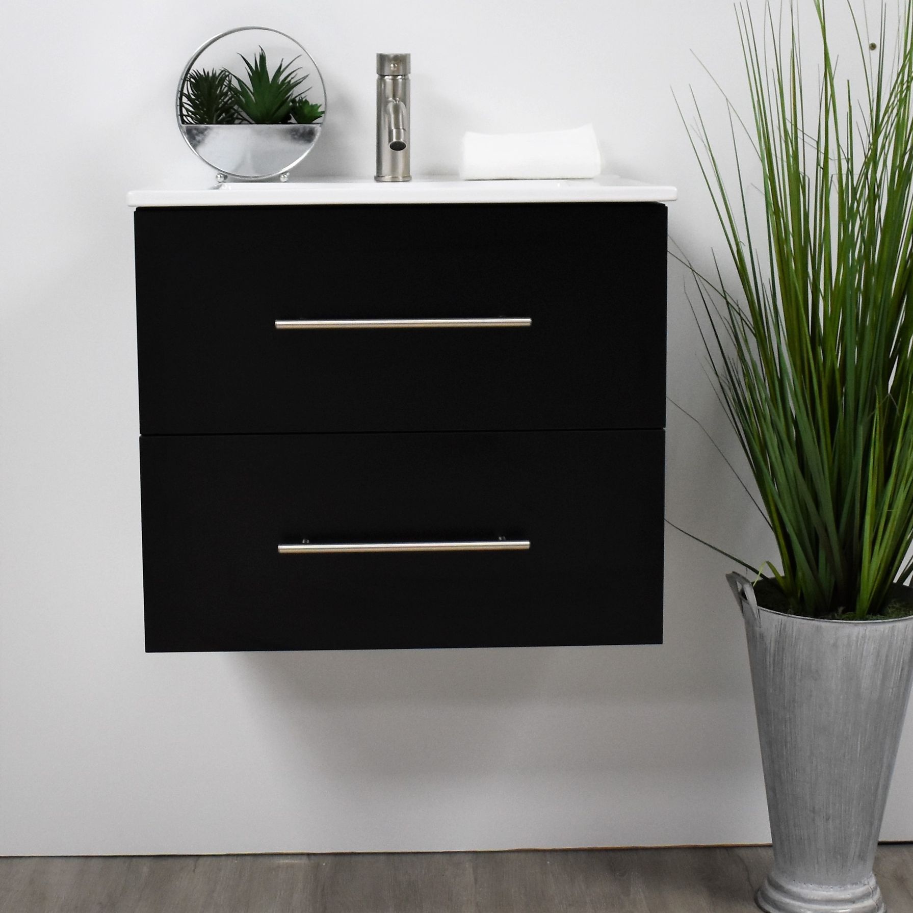 Napa 30" Wide Black Wall-Mounted Floating Bathroom Vanity