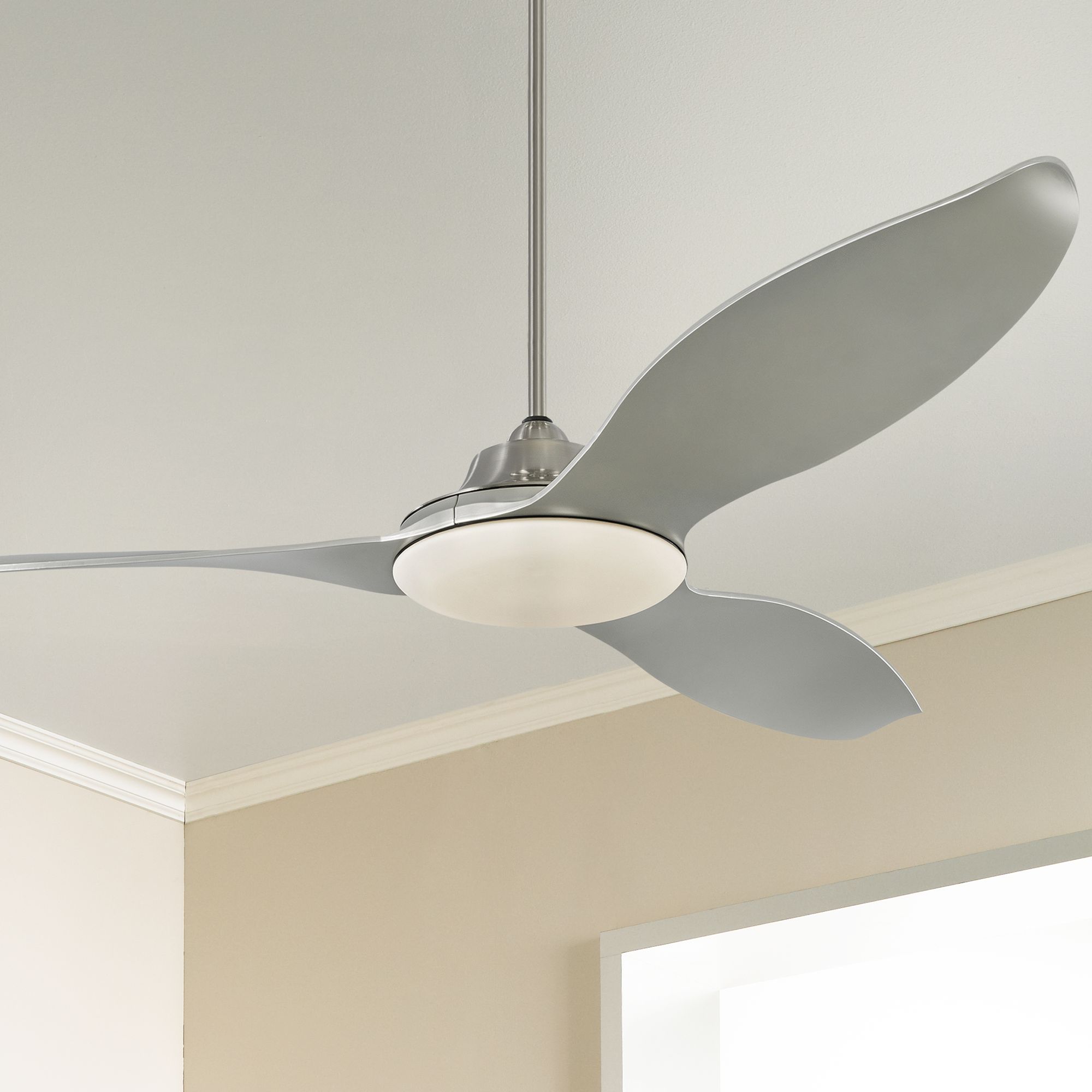 60" Monte Carlo Stockton Brushed Steel Damp LED Ceiling Fan