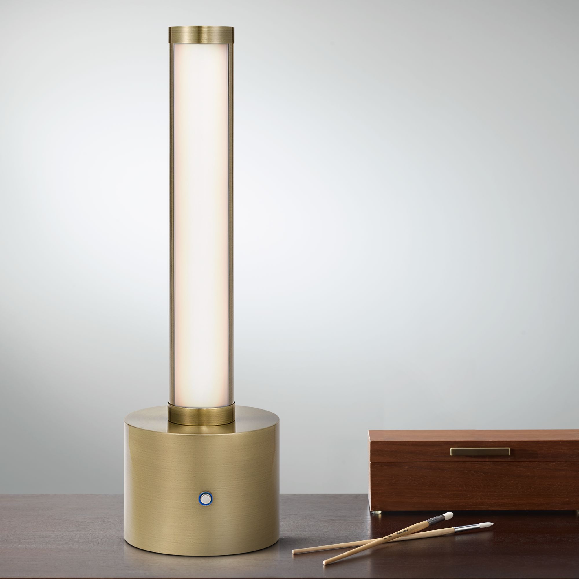 Uma Antique Brass Cylinder LED Desk Lamp