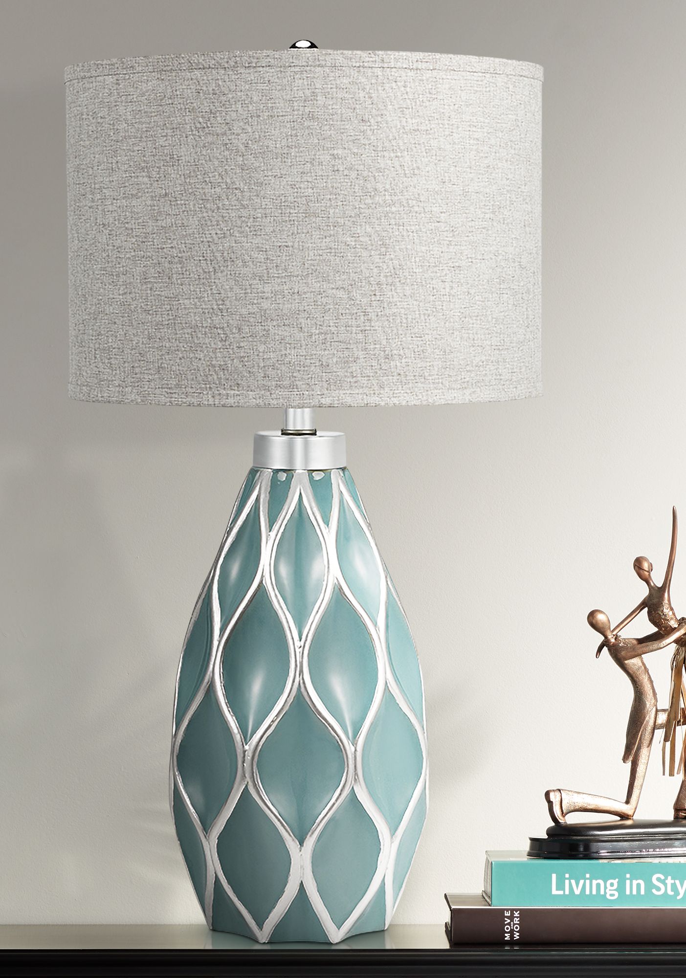Quilted Ceramic Teal LED Table Lamp