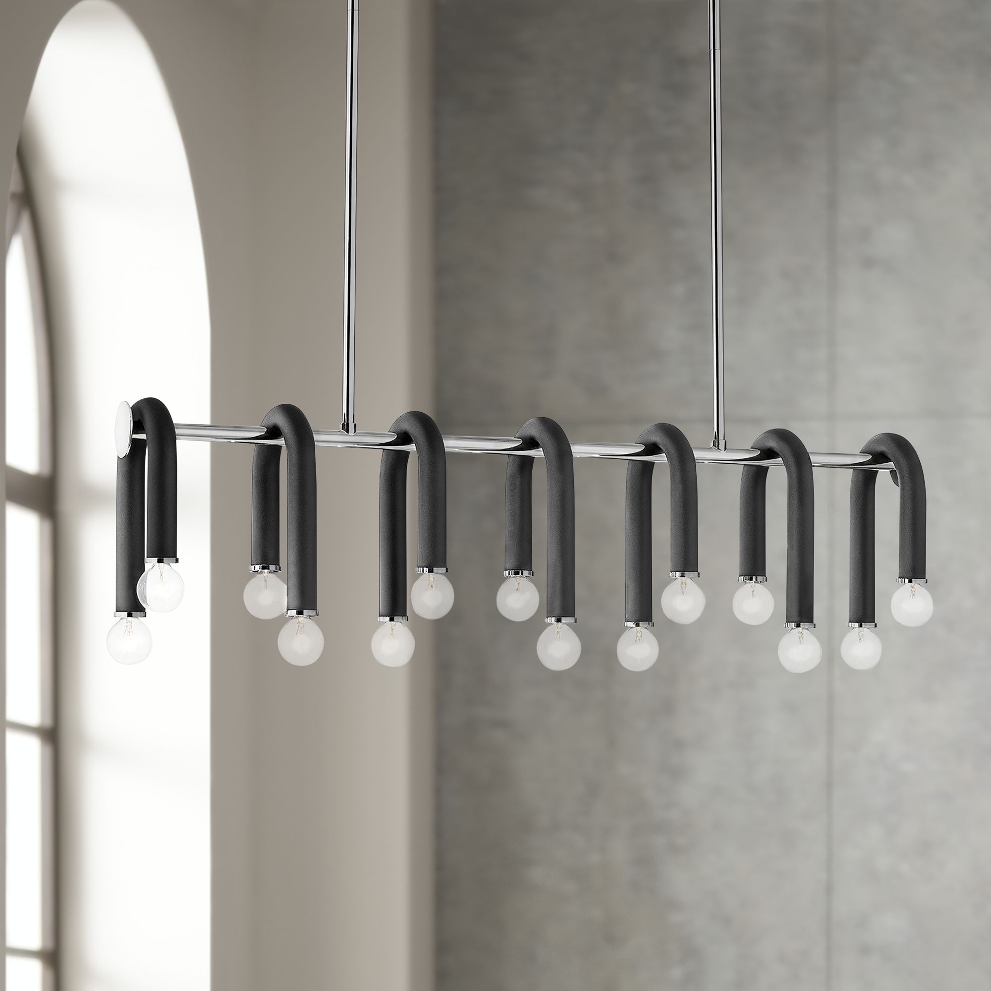 Whit 37 3/4"W Nickel and Black 14-Light Island Pendant Light