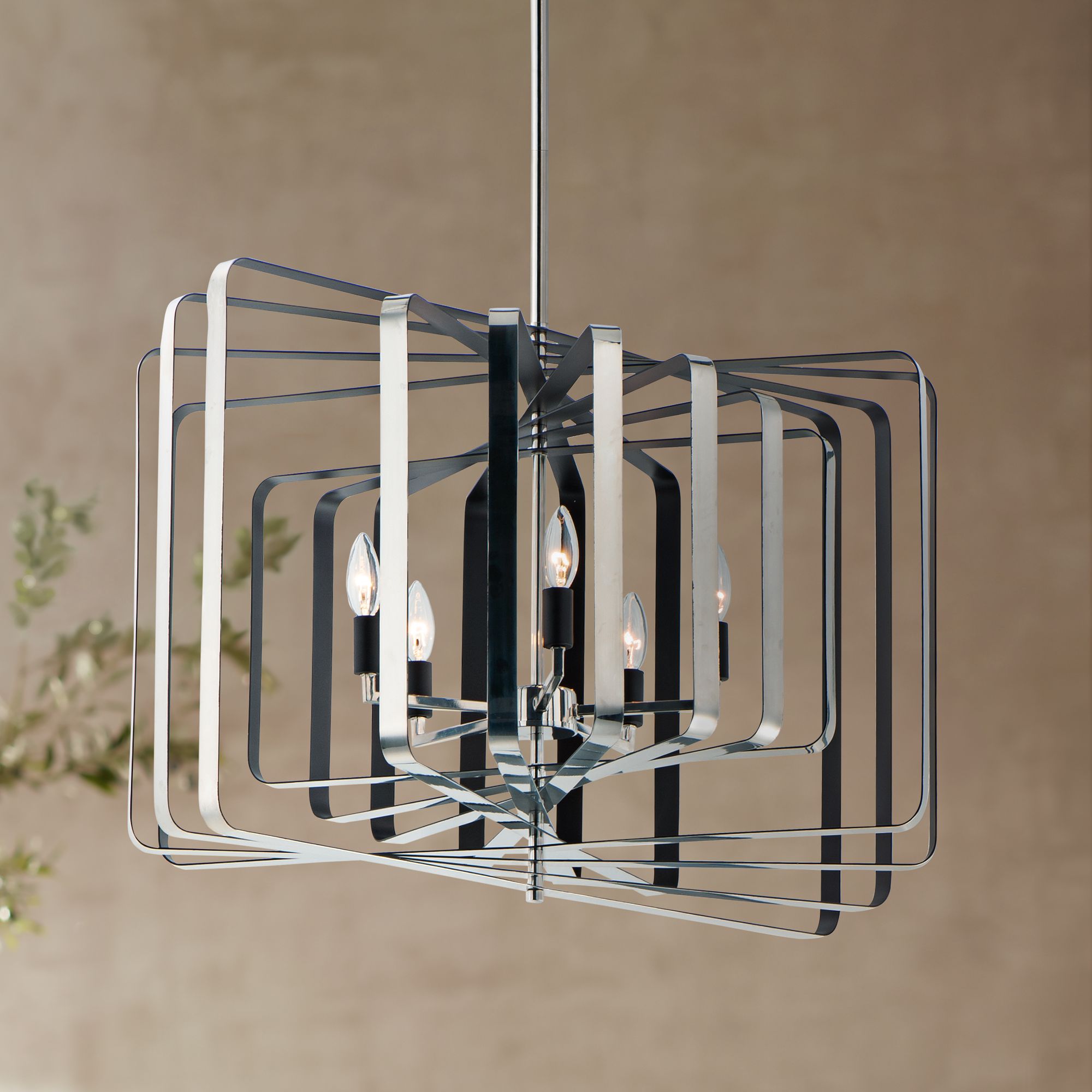 Radial 30"W Rectangular Nickel Black 5-Light Pendant Light