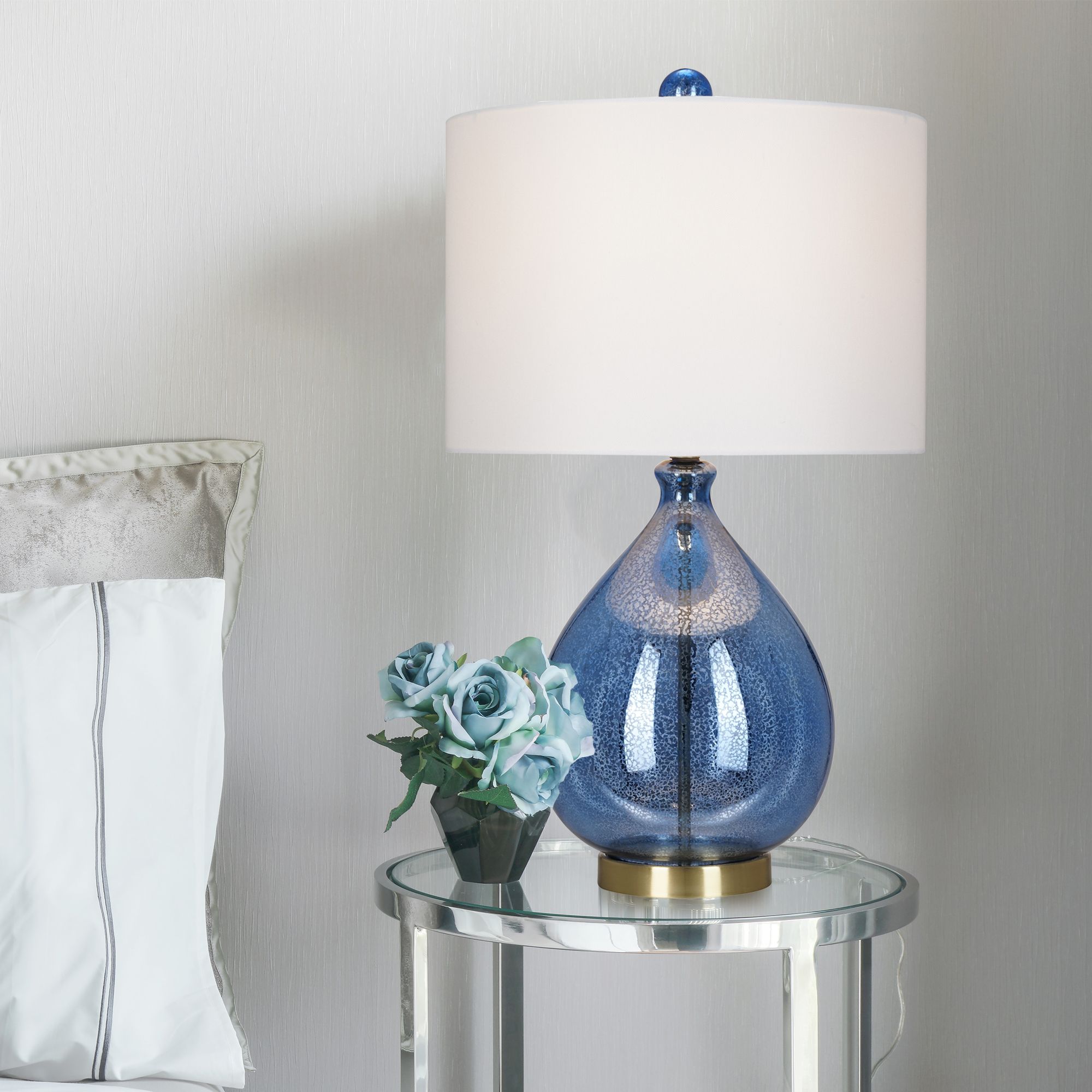 Dutch Blue Mercury Glass Teardrop LED Table Lamp