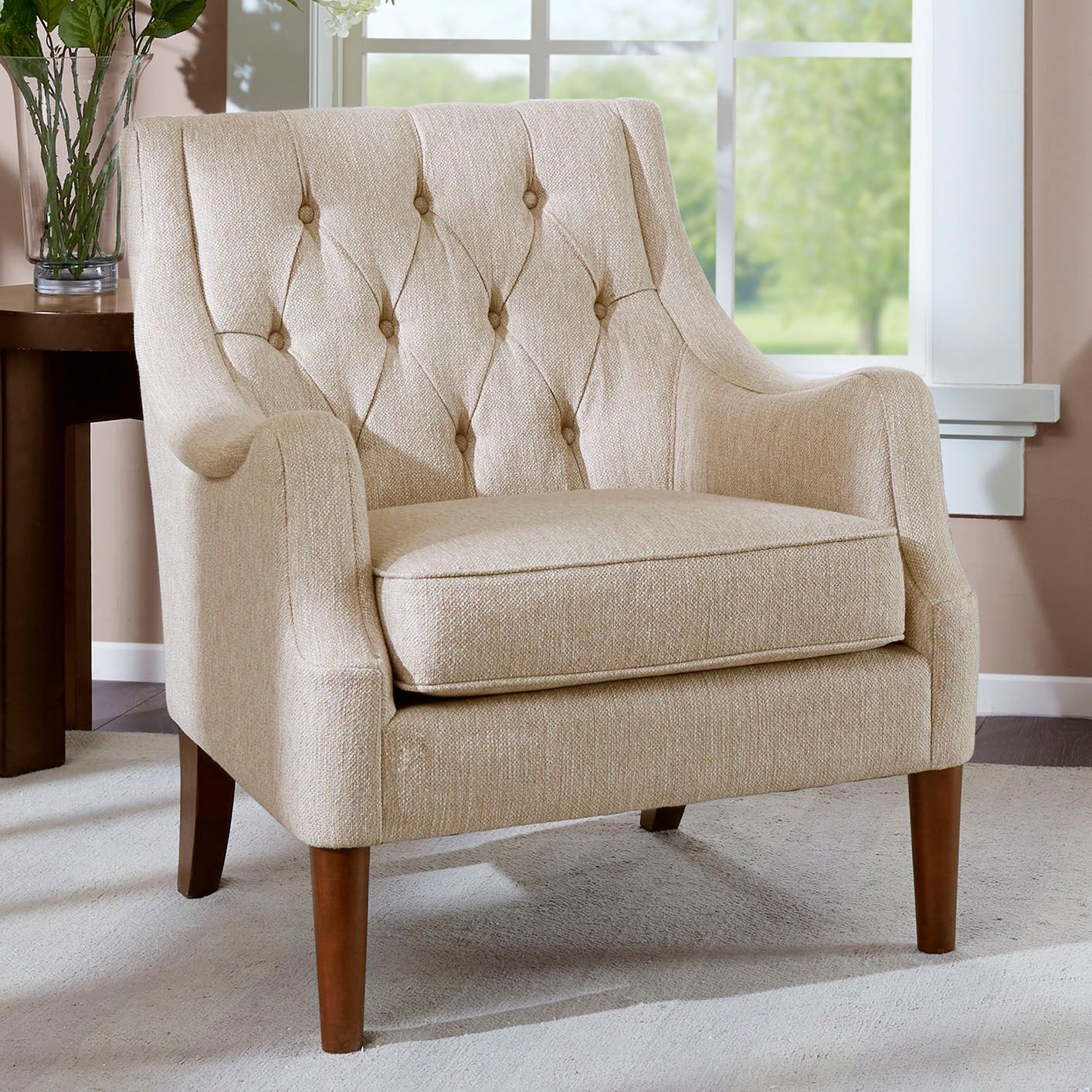 Elle Beige Diamond Tufted Accent Chair - #82W79 | Lamps Plus