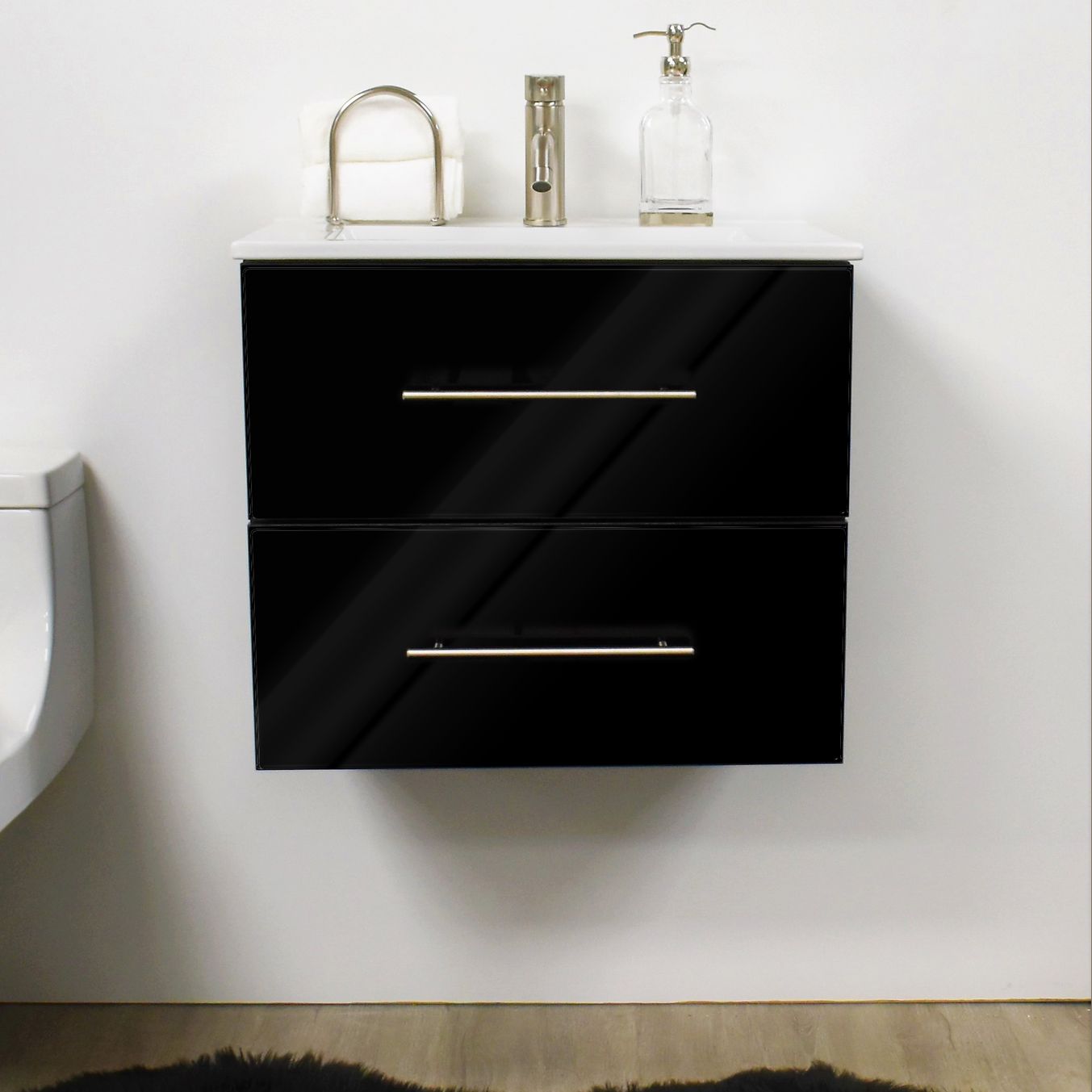 Napa 30"W Glossy Black Wall-Mounted Floating Bathroom Vanity