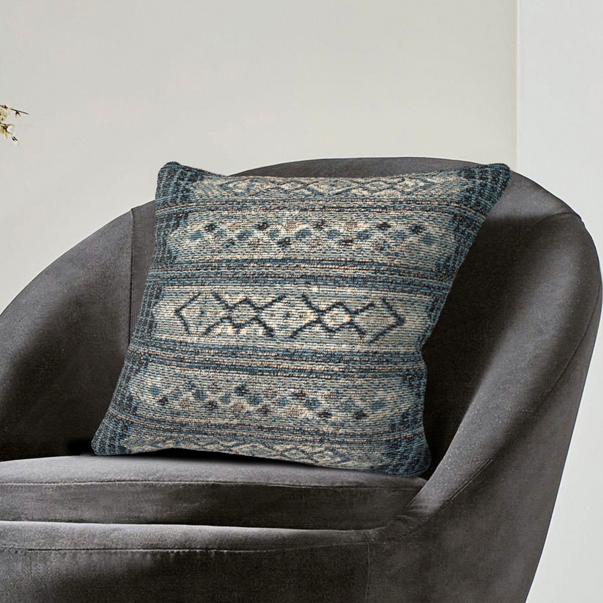 Marina Tribal Stripe Denim 18" Square Indoor-Outdoor Pillow