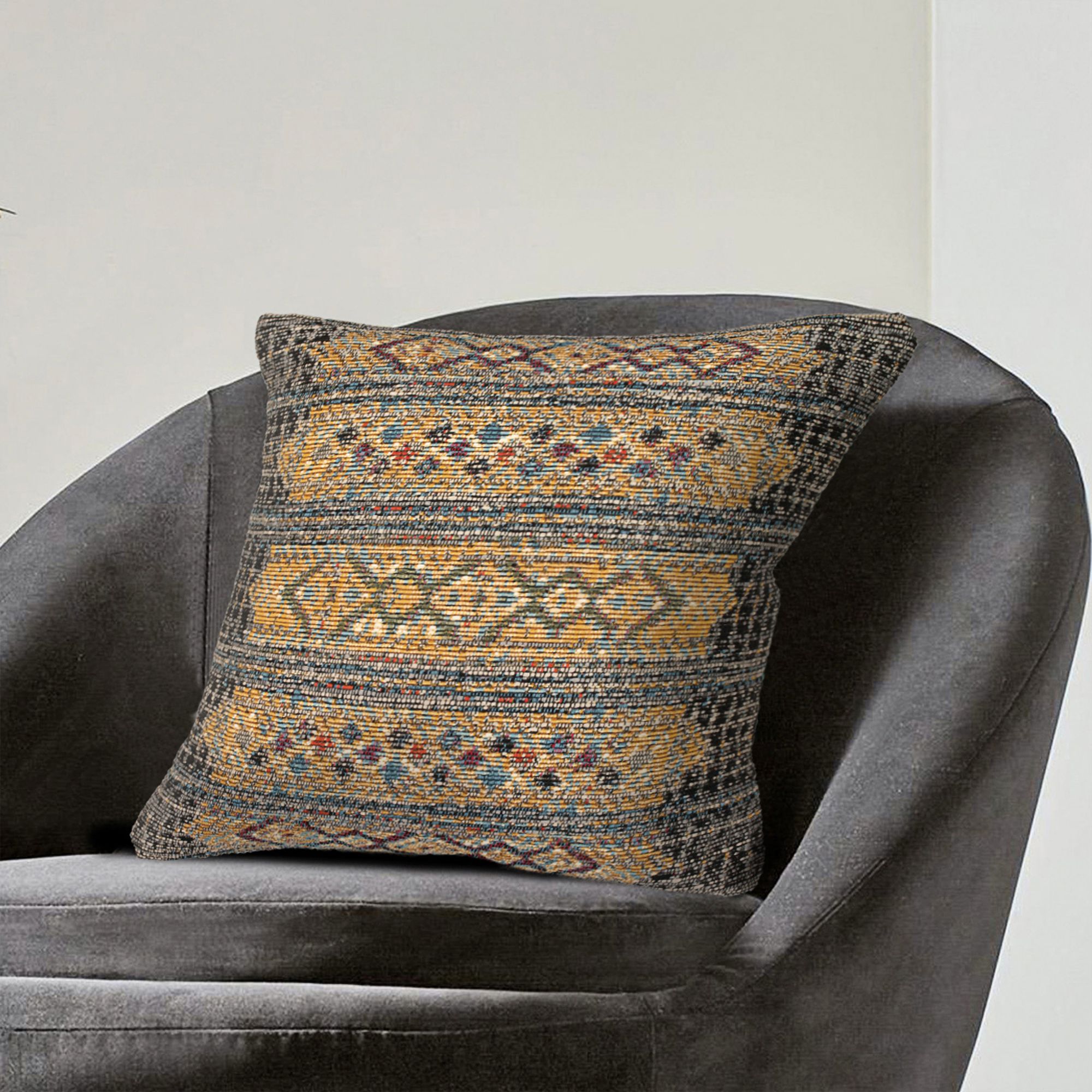 Marina Tribal Stripe Black 18" Square Indoor-Outdoor Pillow