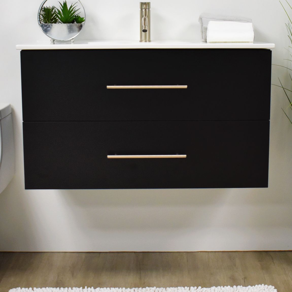 Napa 36" Wide Black Wall-Mounted Floating Bathroom Vanity