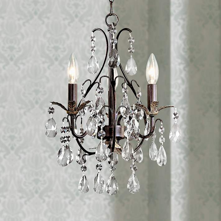 Castlewood Walnut And Crystal 3 Light, Lamps Plus Small Crystal Chandelier
