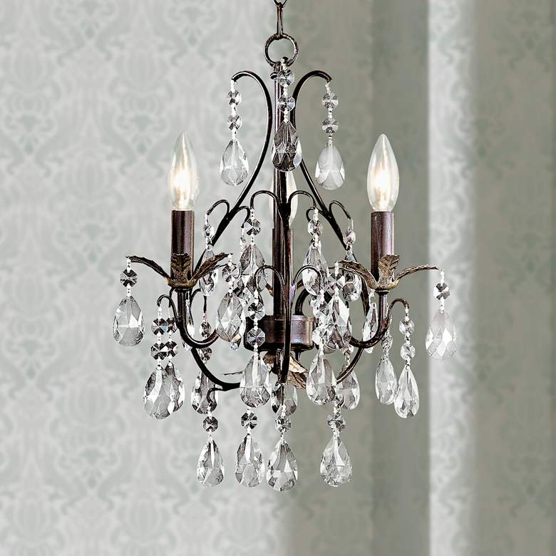 Castlewood Walnut and Crystal 3-Light Small Mini Chandelier