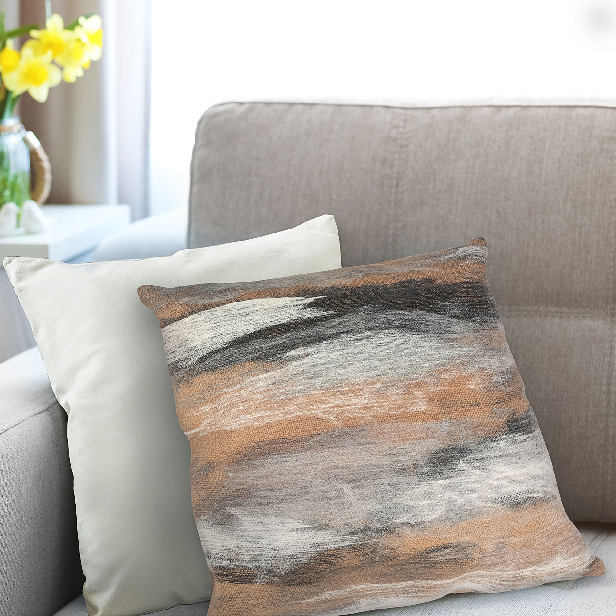 Visions I Vista Beige 20" Square Indoor-Outdoor Throw Pillow