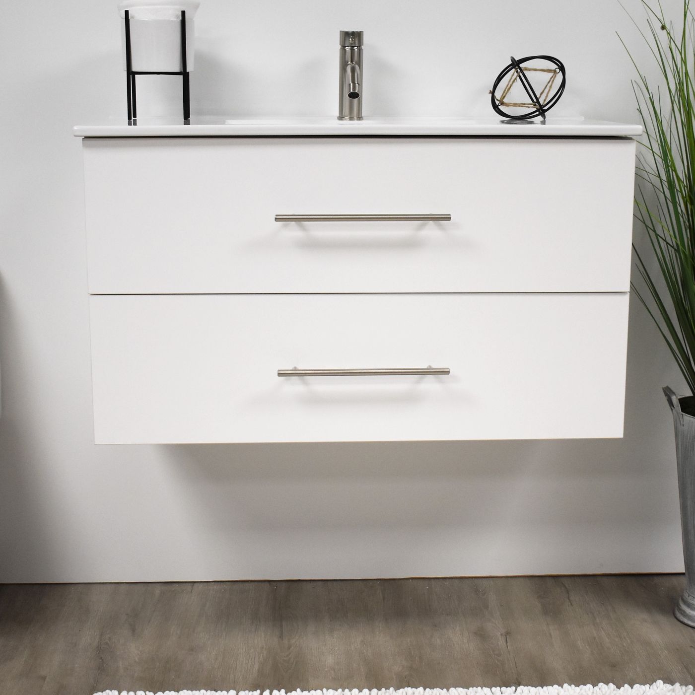 Napa 36"W Glossy White Wall-Mounted Floating Bathroom Vanity