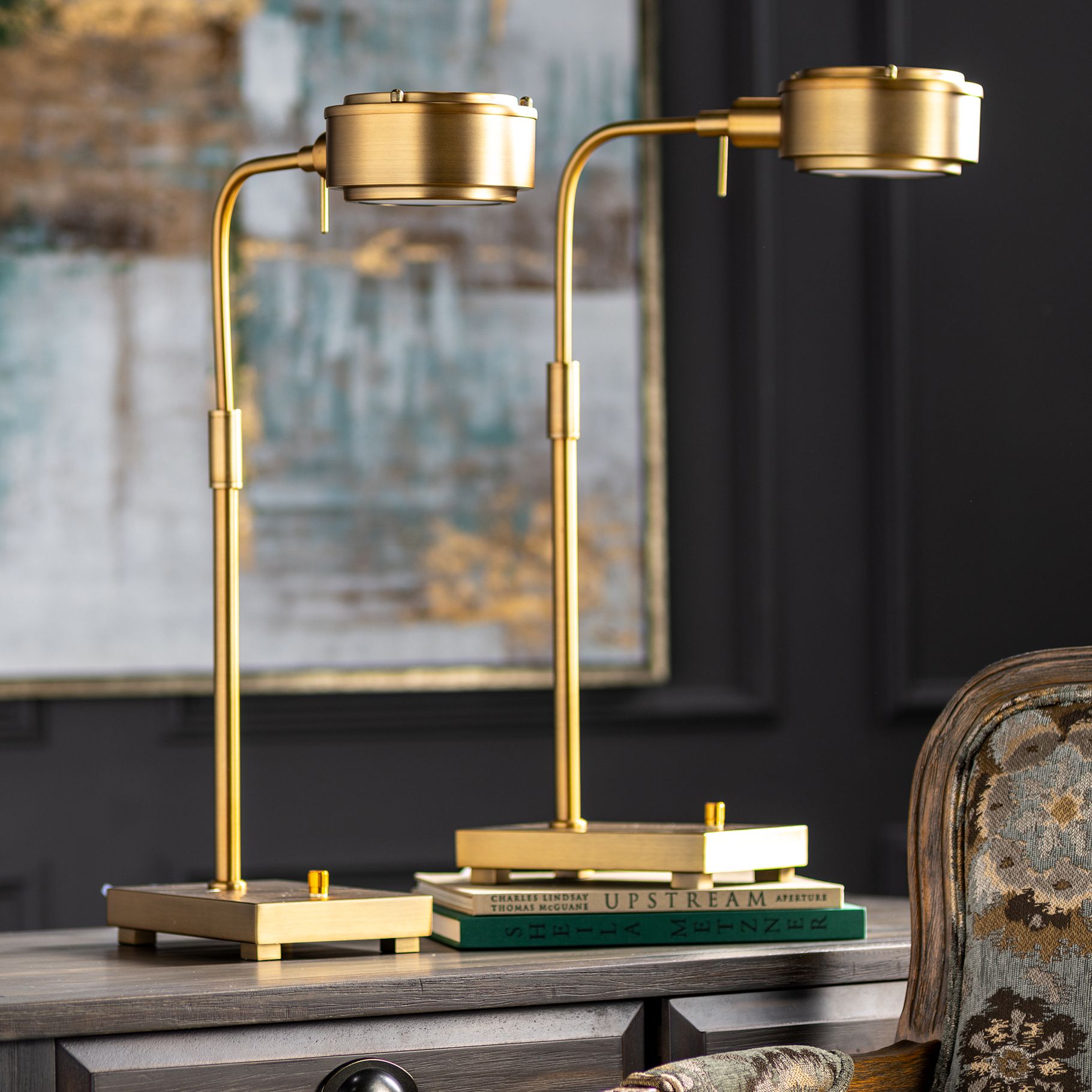 Crestview Collection Antique Brass LED Desk Lamps Set of 2