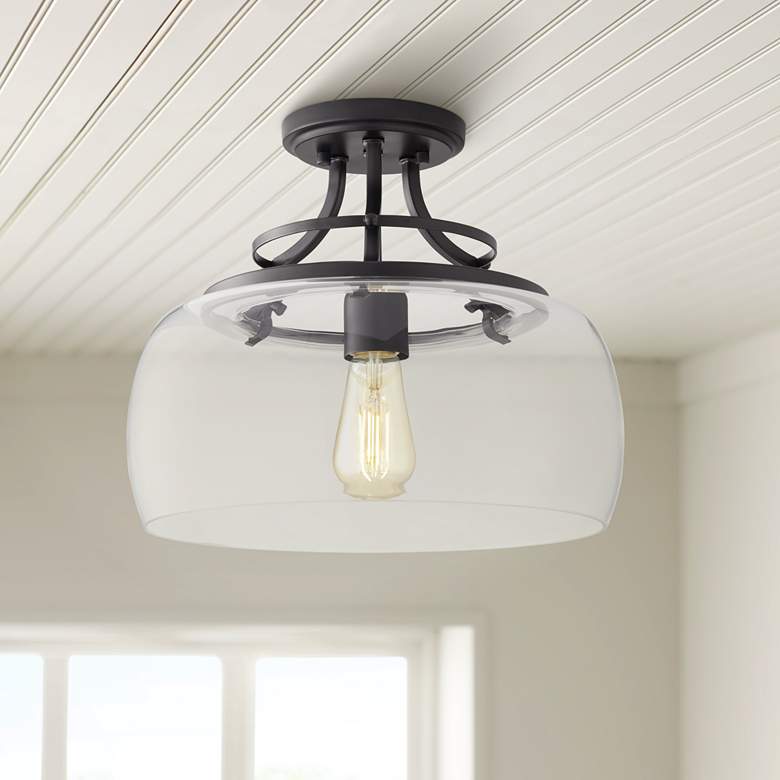 Image 1 Charleston 13 1/2" Wide Black Clear Glass LED Ceiling Light