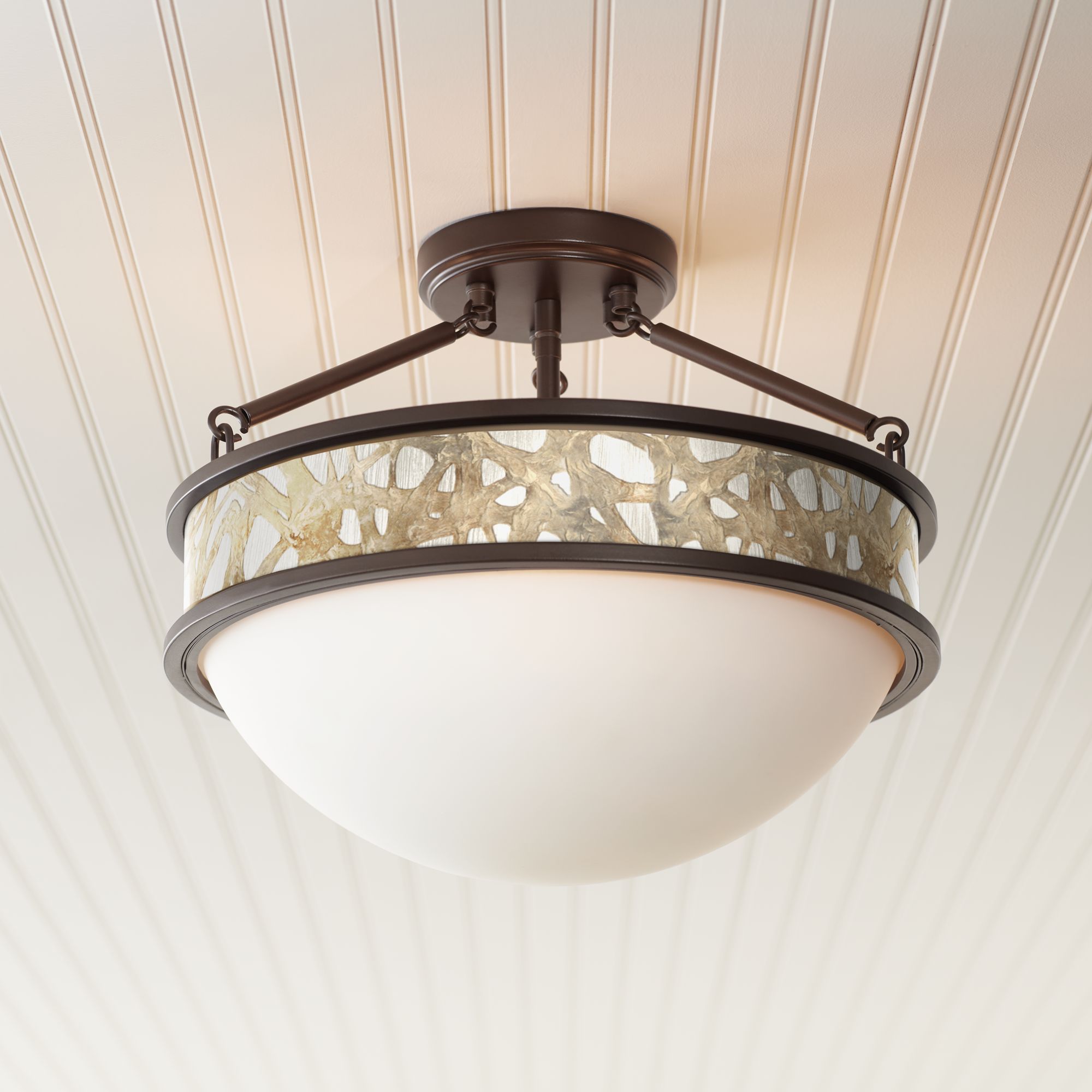 Organic Nest Banded 16" Wide Oil-Rubbed Bronze Ceiling Light