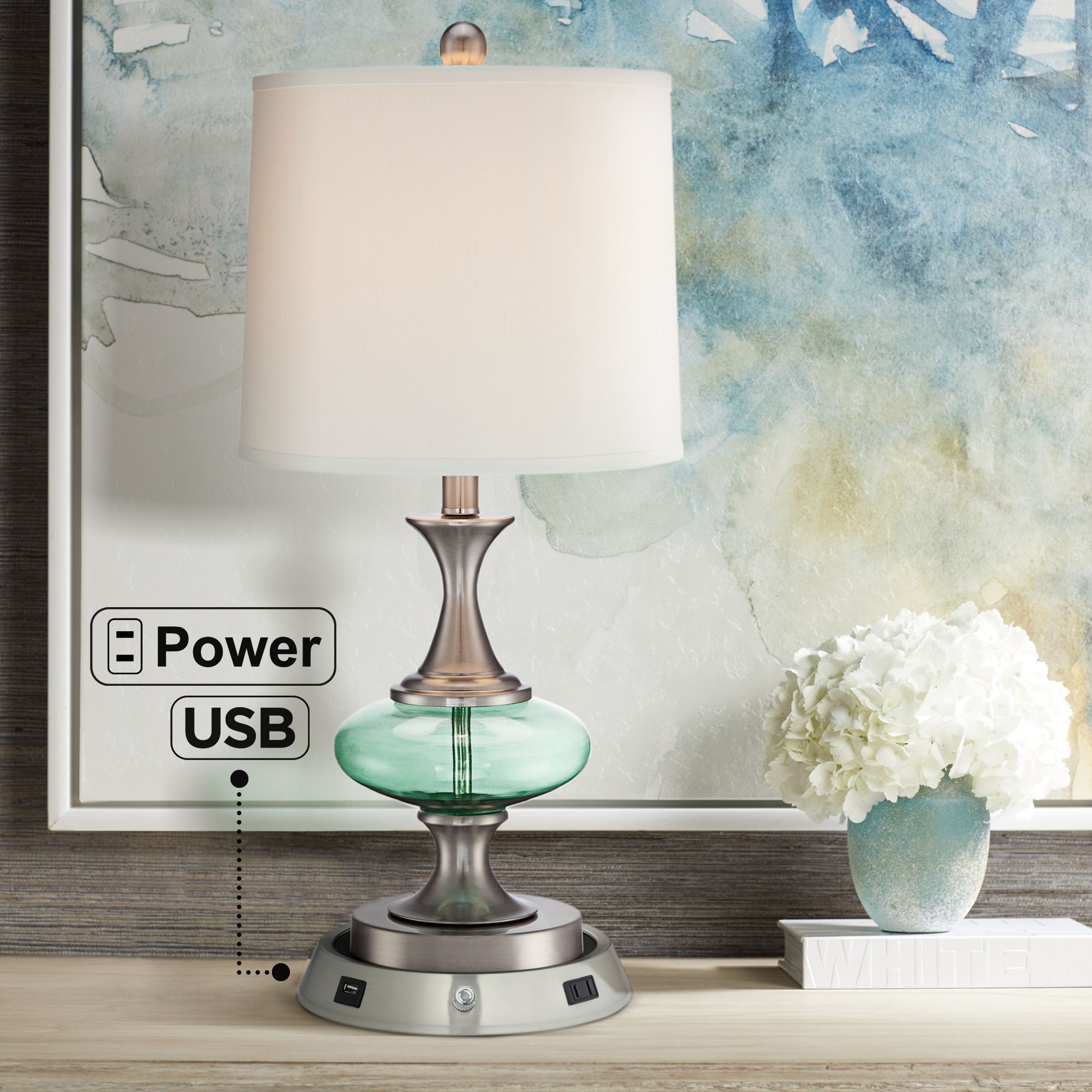 Reiner Glass Table Lamp with Dimmable USB Workstation Base