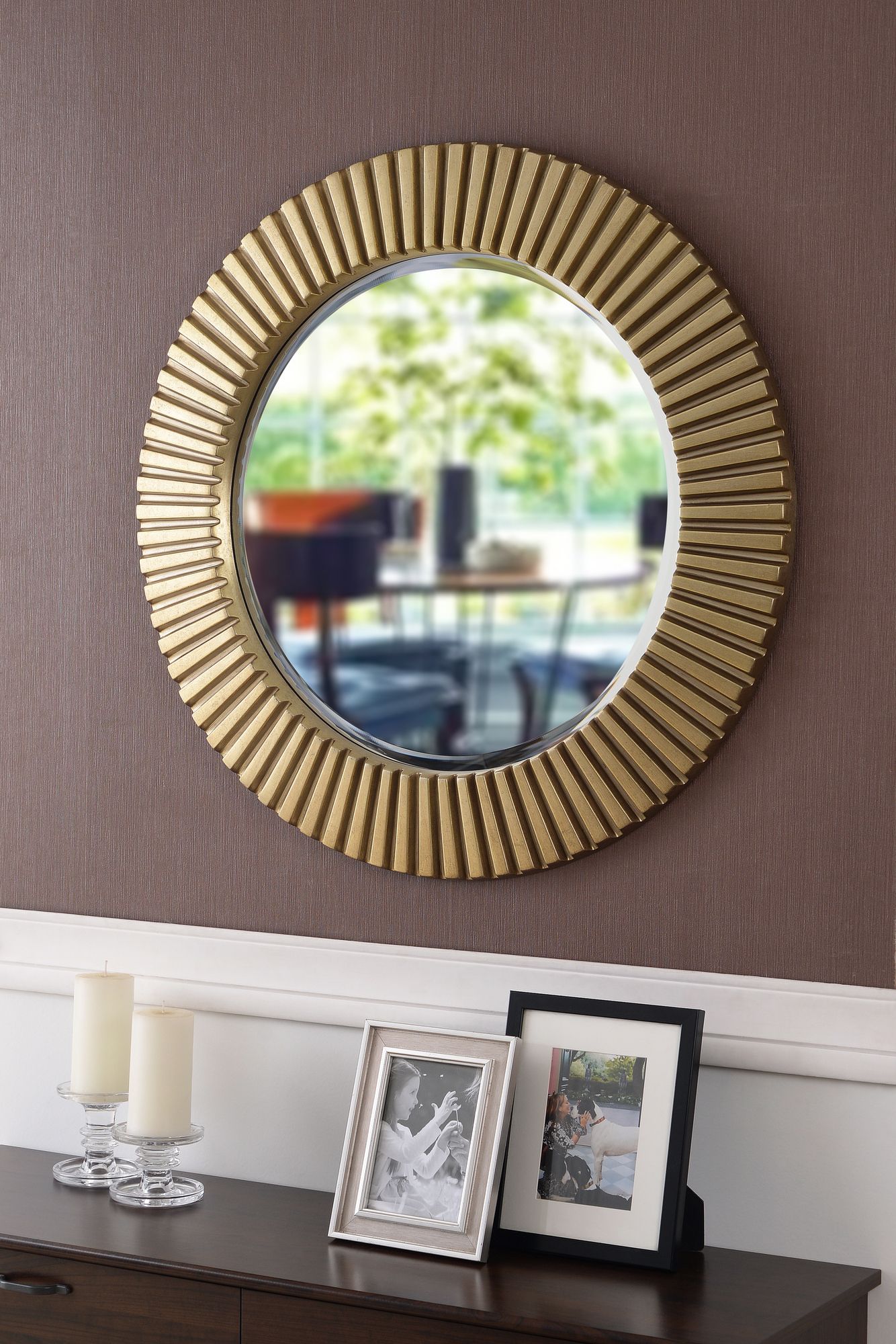 Kenroy Home North Antique Brass 34" Round Wall Mirror