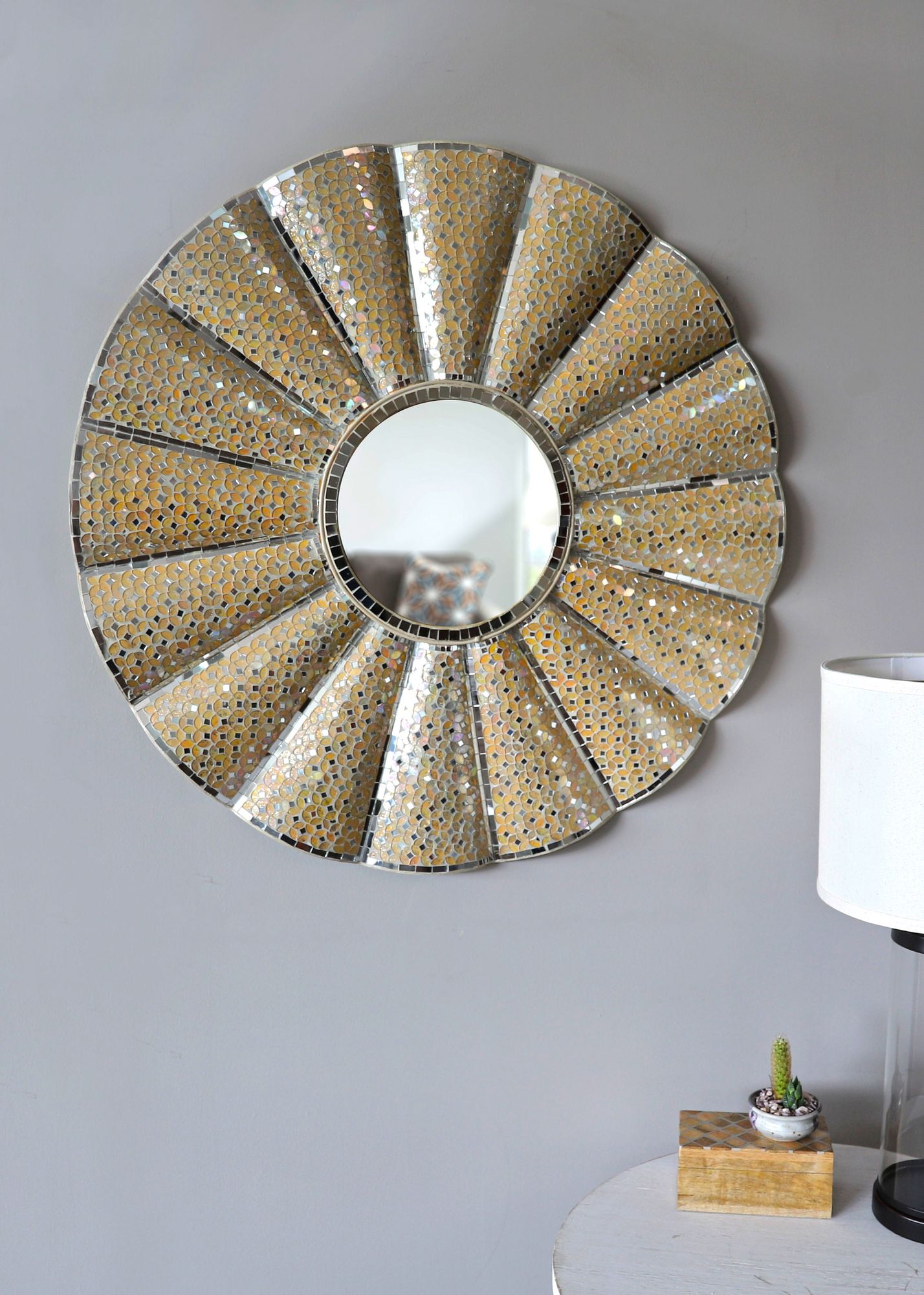 Kenroy Home Waverly Cream and Yellow 34" Round Wall Mirror