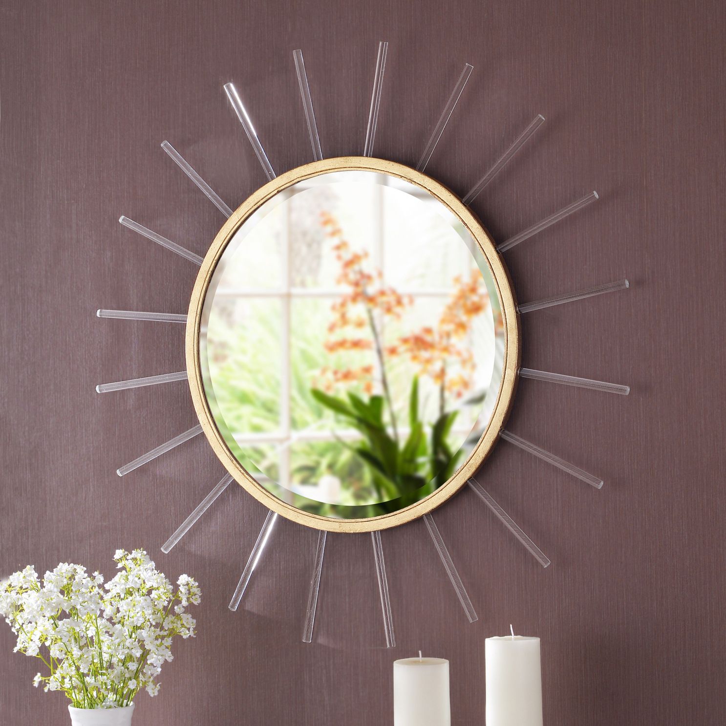 Atticus Gold Foil w/ Glass Rods 34 1/4" Sunburst Wall Mirror