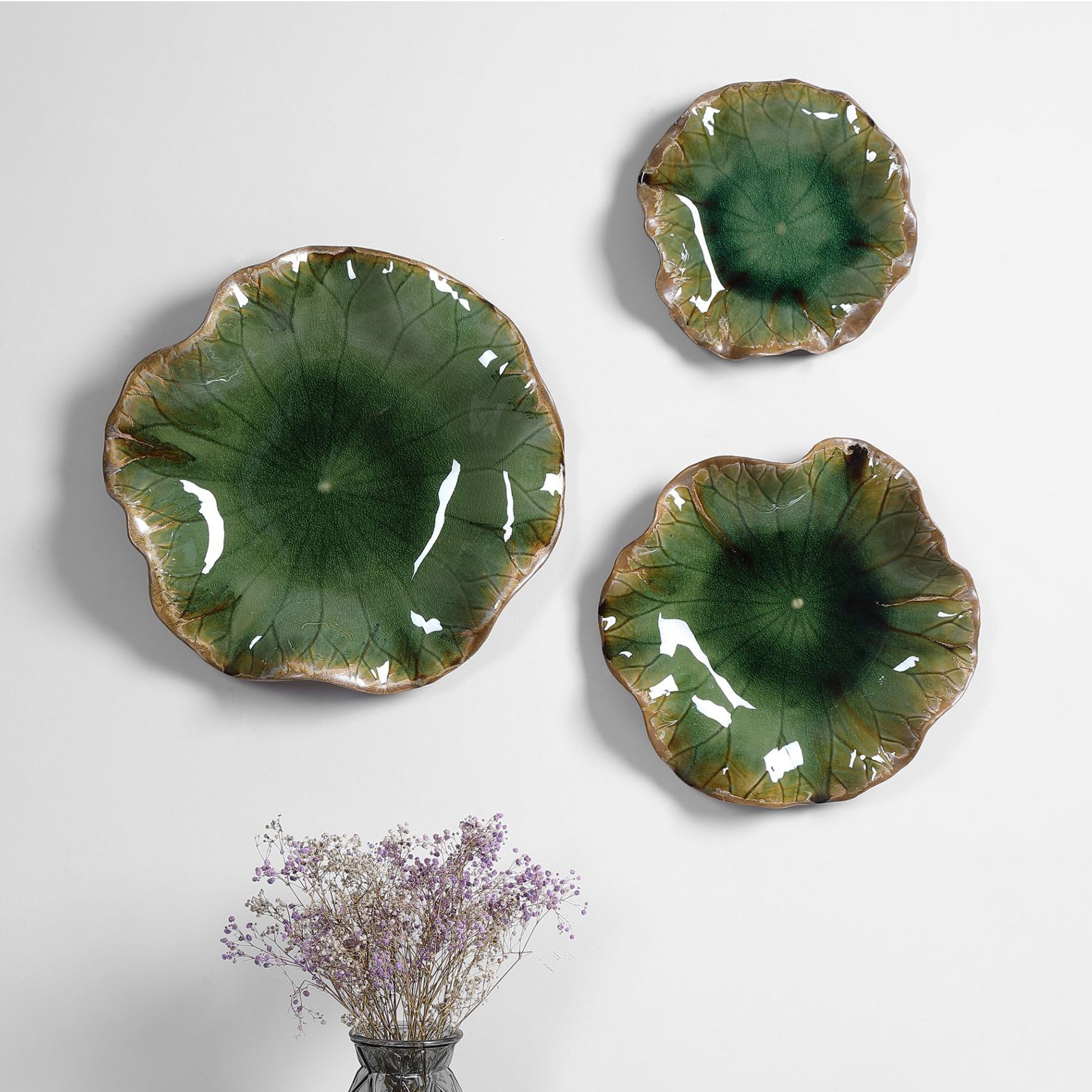 Uttermost Abella Forest Green Ceramic 3-Piece Wall Art Set