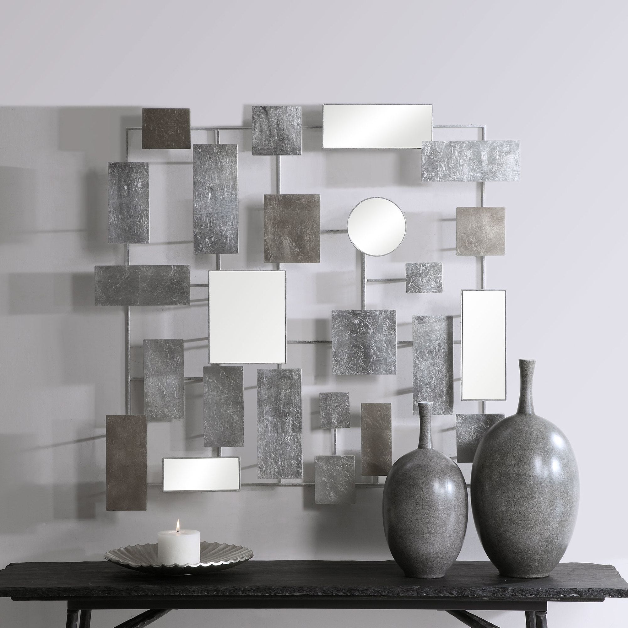 Uttermost Duska 41" High Silver Leaf Metal Wall Art