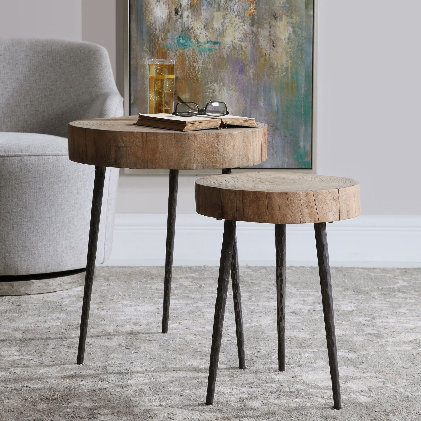 Samba 18" Wide Natural Wood Grain Nesting Tables Set of 2
