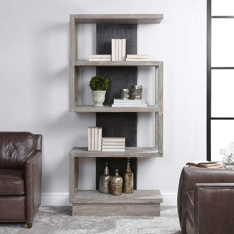 Uttermost Nicasia 36&quot; Wide Light Gray and Black 4-Shelf Etagere