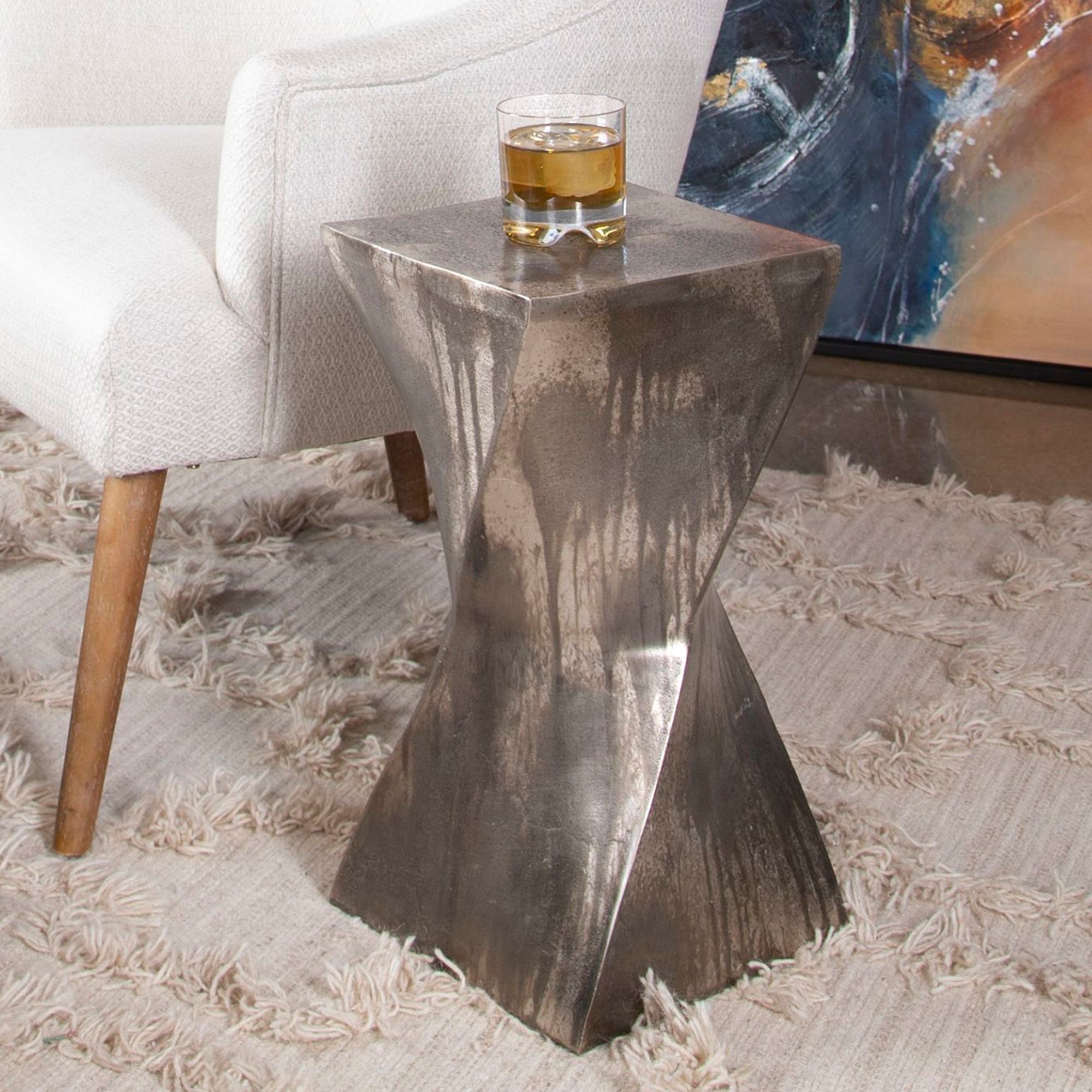 Uttermost Euphrates 10" Wide Tarnished Silver Accent Table
