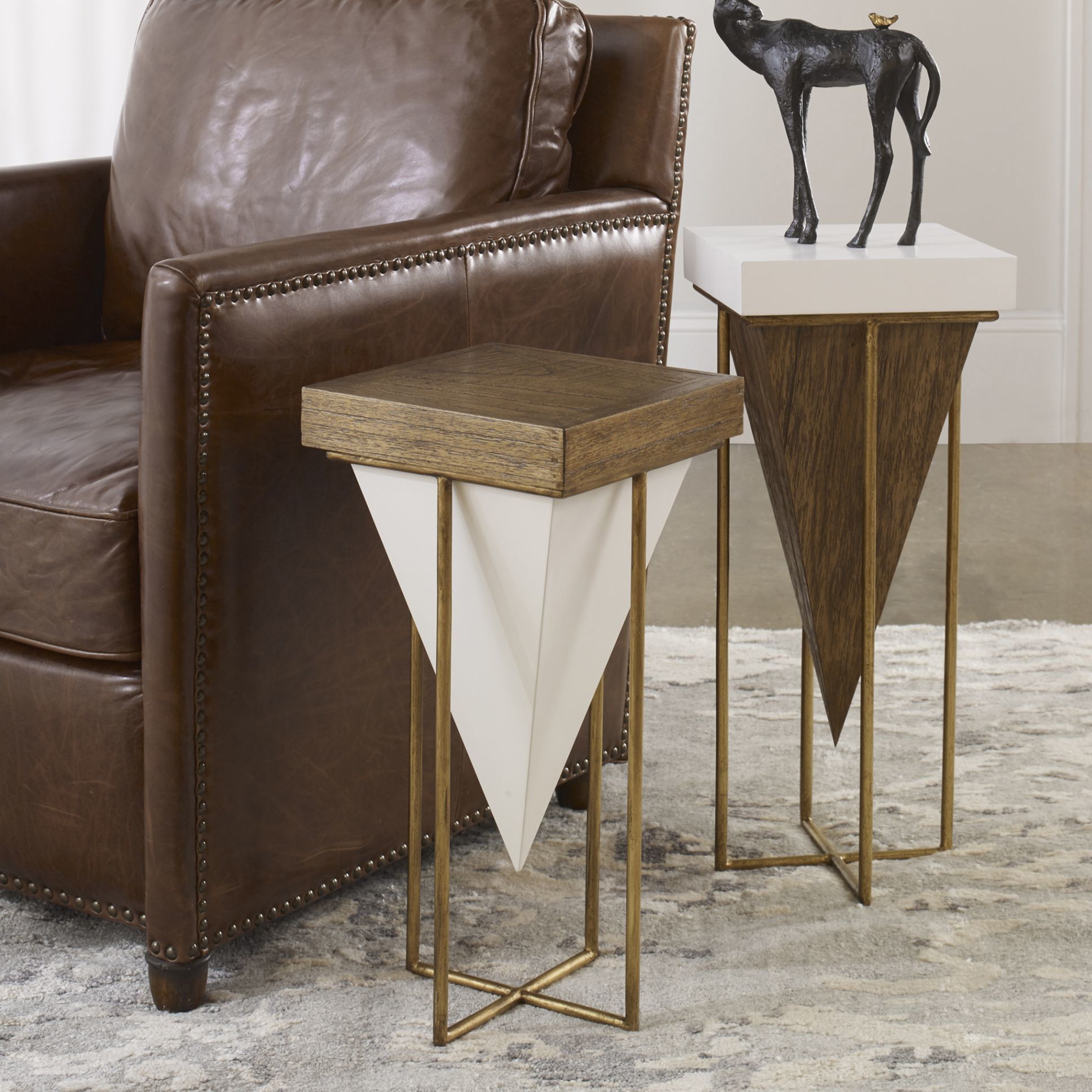 Kanos 10 1/4" Wide White and Walnut Accent Tables Set of 2