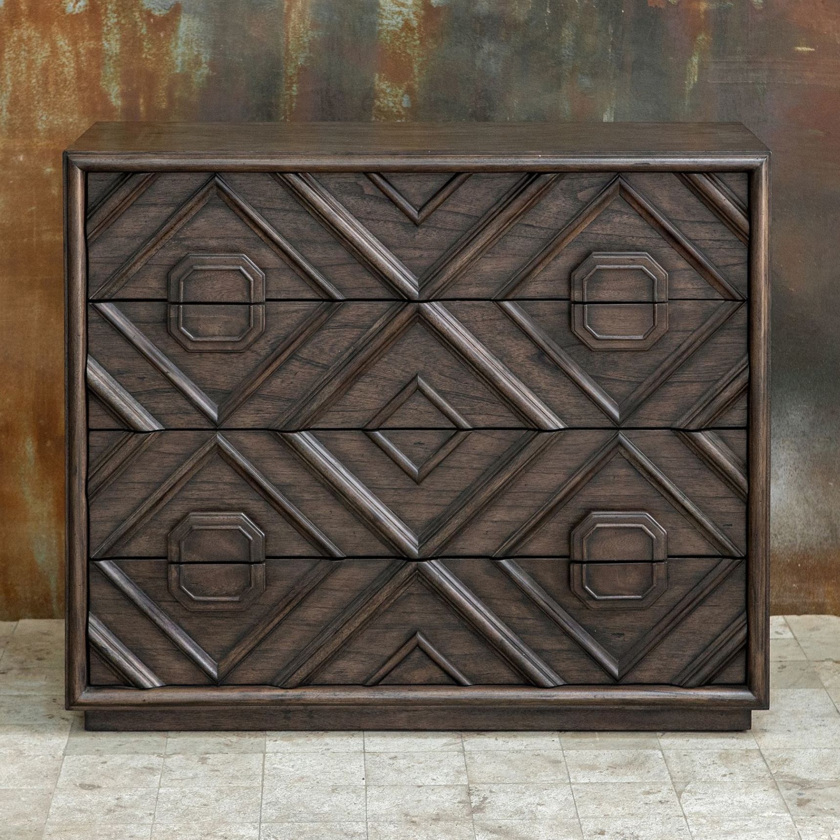 Uttermost Mindra 43" Wide Deep Walnut 4-Drawer Accent Chest