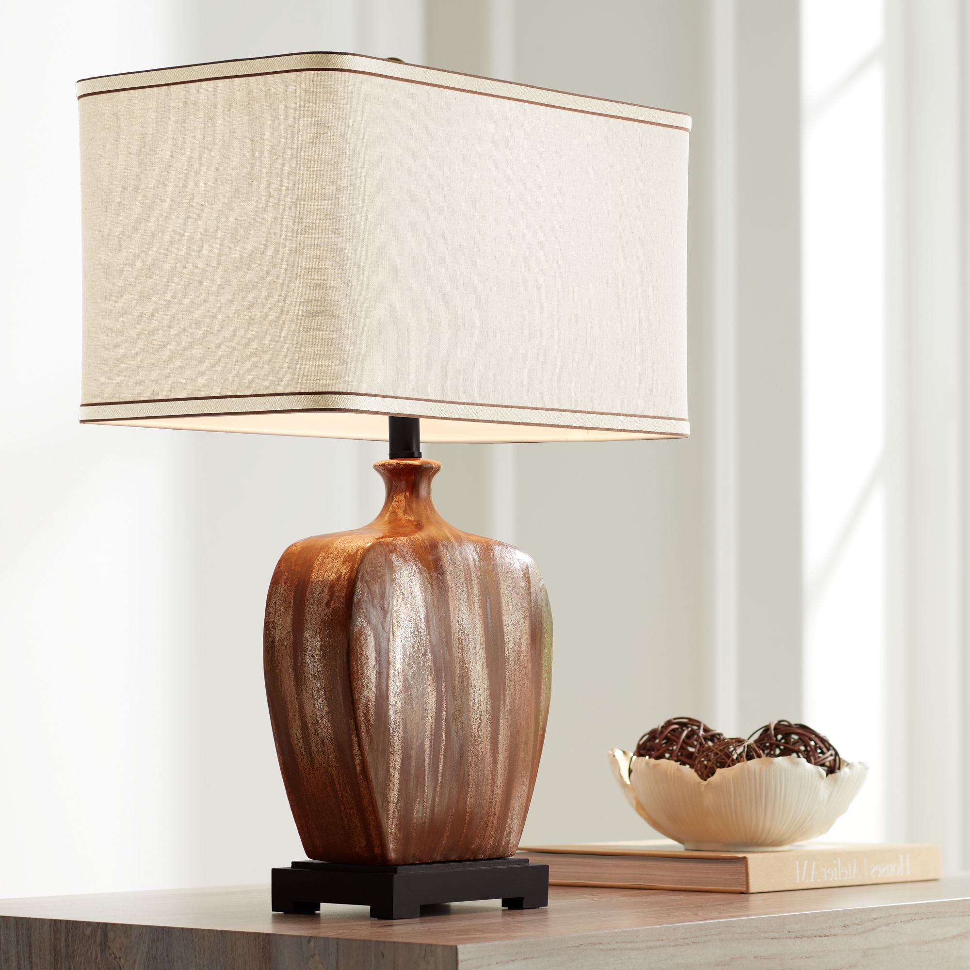 Julius Copper Drip Finish Modern Ceramic Table Lamp with USB Dimmer Switch
