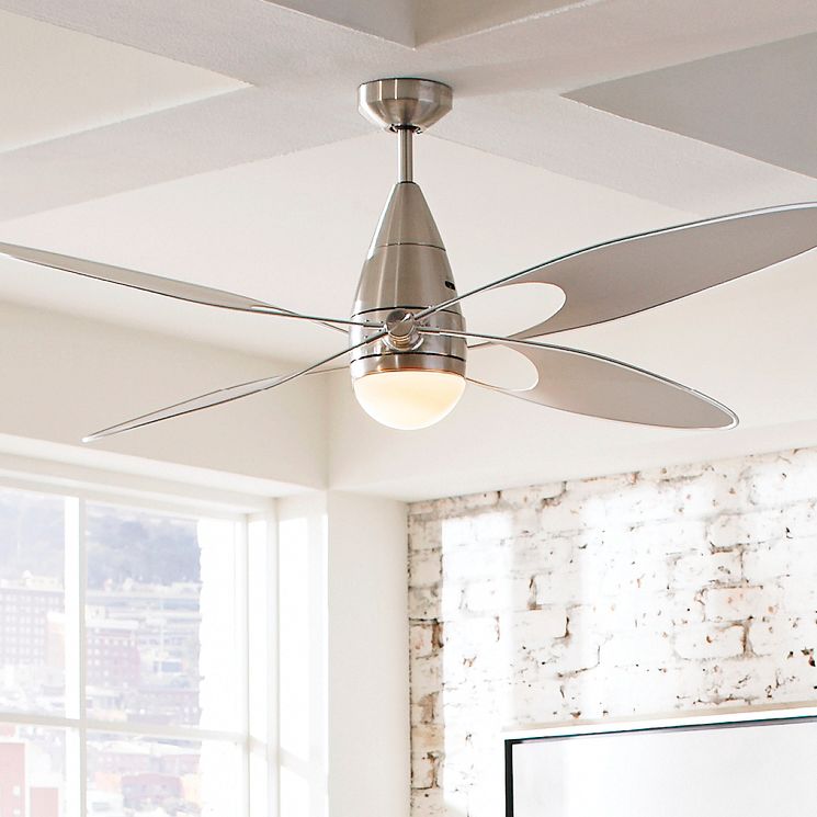 54" Monte Carlo Butterfly Brushed Steel Damp LED Ceiling Fan